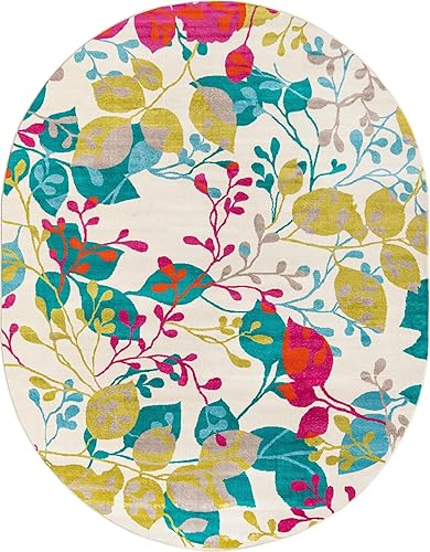 Miniatura 3 de Unique Loom Azalea Collection - Alfombra de área Indica (7 pies 10 pulgadas x 10 pies, ovalada, marfil y gris)