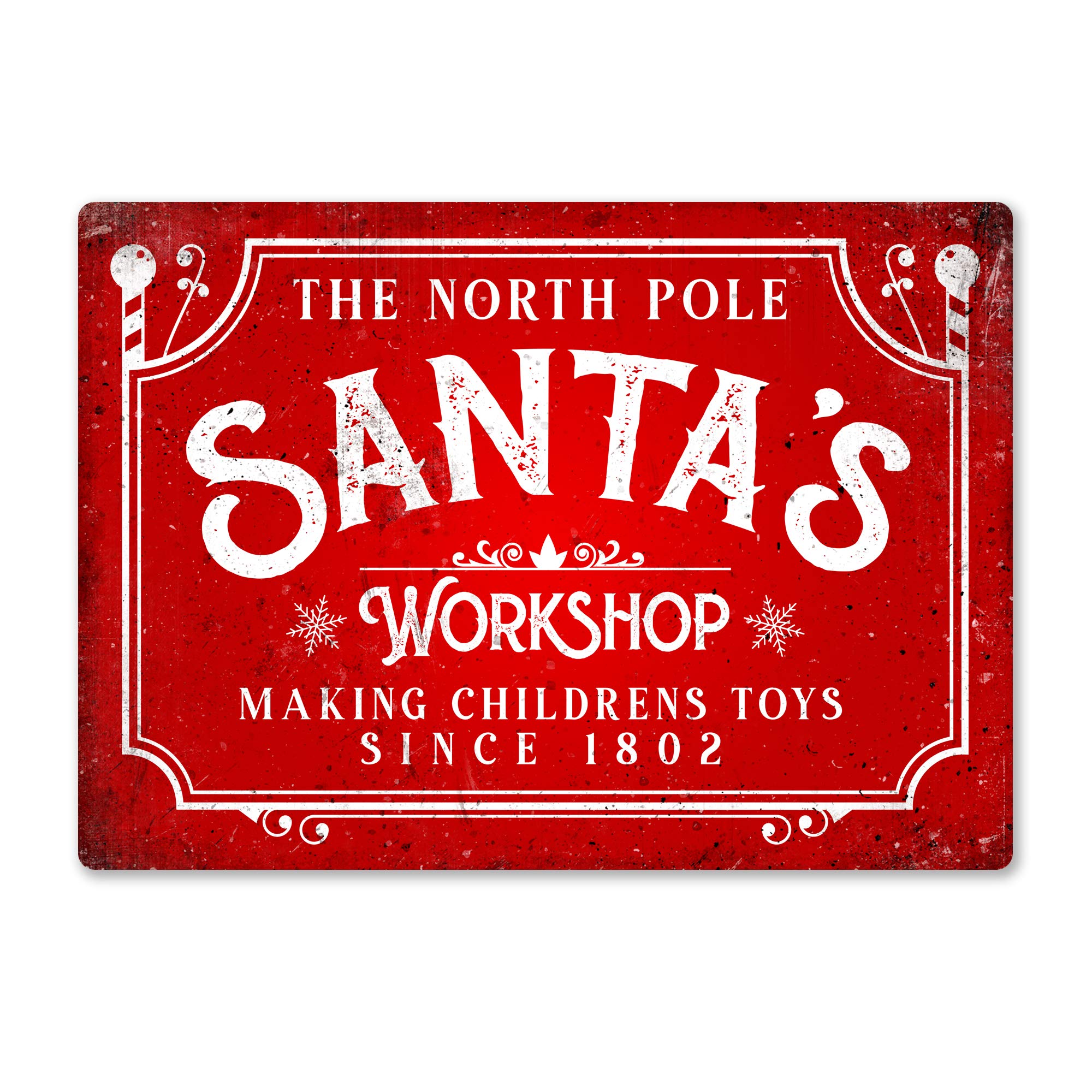 Santa's Workshop North Pole – Red – Medium Sticky Pads | Printed Metal Wall Sign Plaque