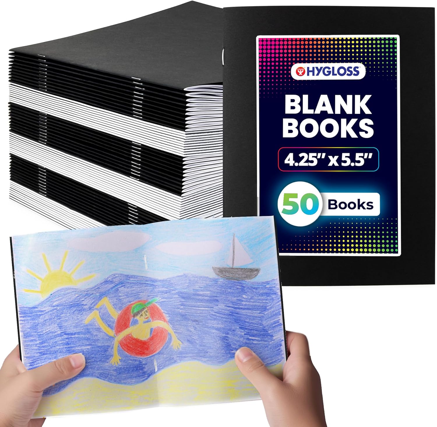 Hygloss Blank Books - Bulk 50 Pack – 4.25" x 5.5" A6 Black Paperback Blank Books for Kids to Write Stories, Doodle, Arts & Crafts – Plain Drawing Sketchbook, Unlined Journal, Notebook Without Lines