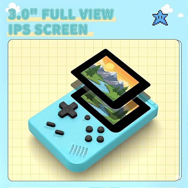 Vexabinion Console de Jeux Rétro Portable Mini, 500 Jeux Intégrés, Écran IPS 3.0 Pouces, Batterie Rechargeable, Console de Jeu Vidéo Portable, Bleu (Bleu) - 3