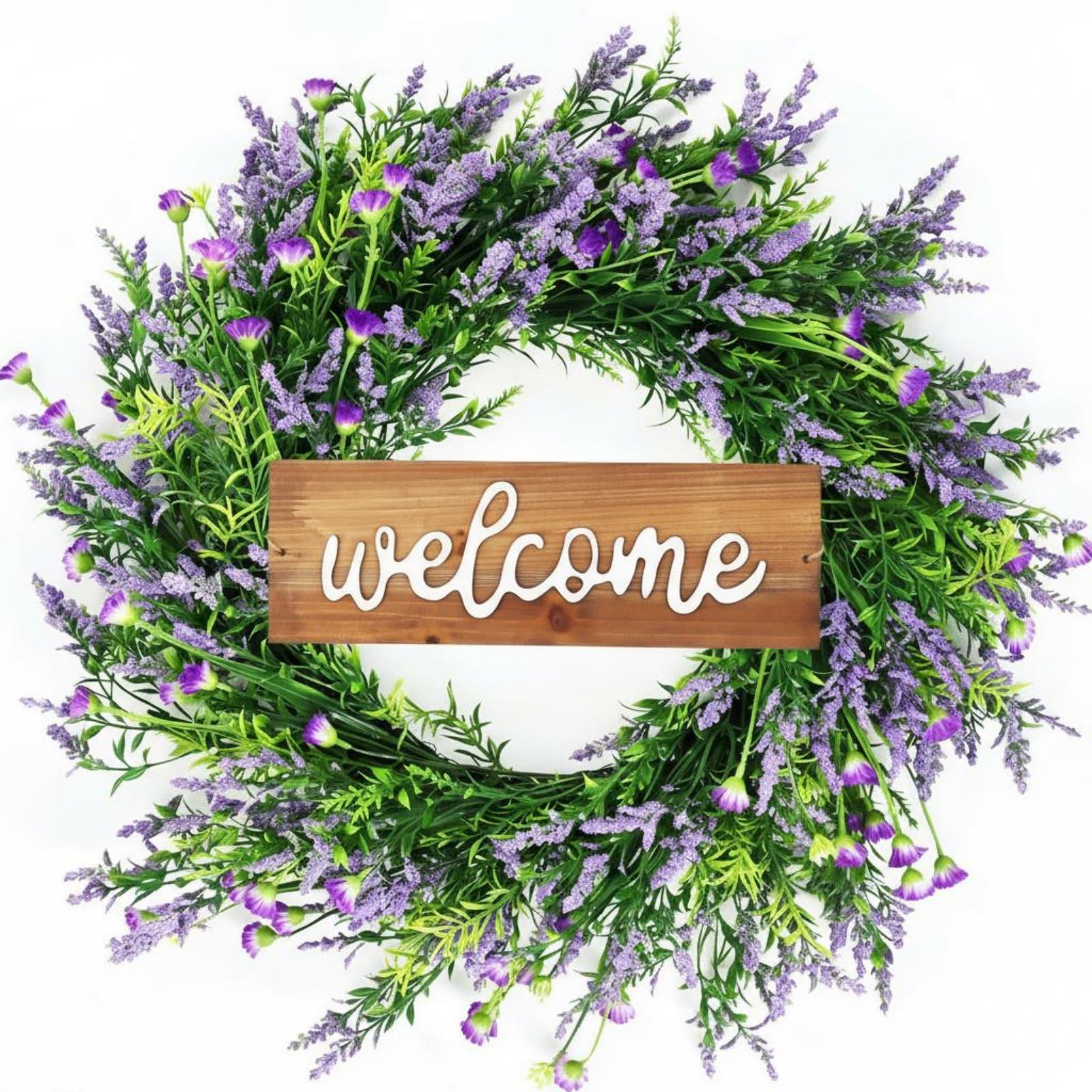 Ghirlanda di Lavanda Finta con Foglie Verdi Lussureggianti E Base Durevole in Legno E Plastica Adatta per Appendere su Porta Finestra Decorazioni per Eventi Speciali, Viola, size to 4