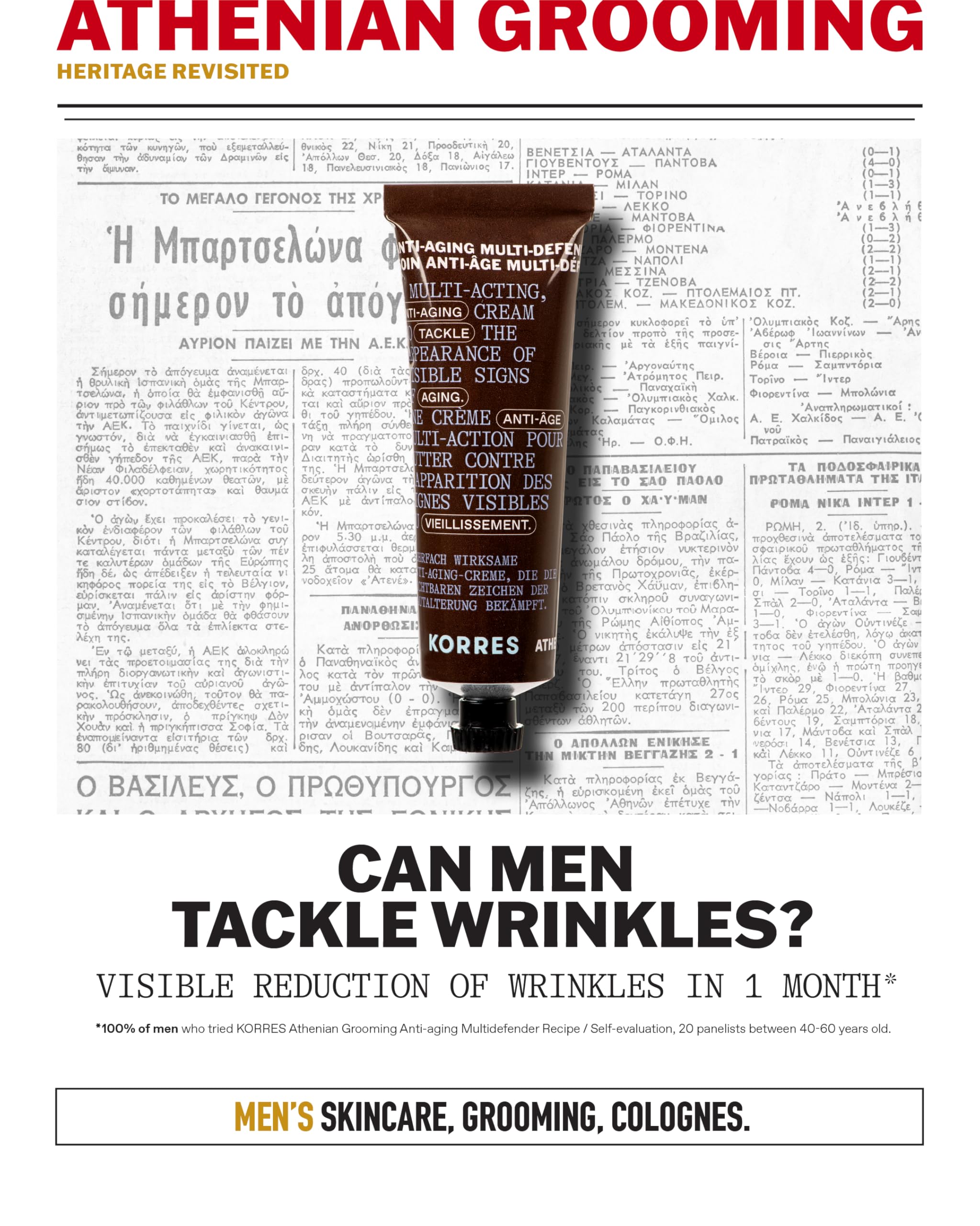 KORRES Athenian Grooming krem przeciwstarzeniowy do twarzy i oczu, redukuje drobne linie + zmarszczki, zmniejsza cienie pod oczami + opuchlizny, poprawia elastyczność skóry, ujędrnia, wegański, 50 ml