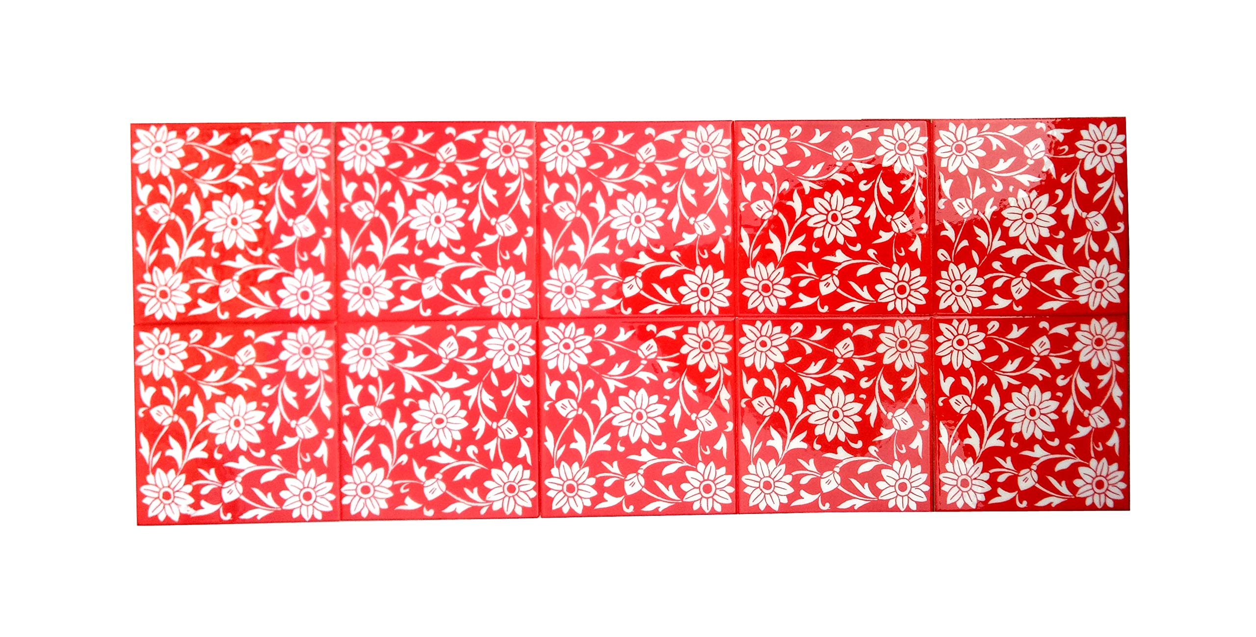 Shiv Kripa Blue Pottery Home Decor Tile Ceramic High Lighter Wall Bathroom Tiles 6 x 6 Inch Set of 10 Tiles (Red & White)-image-46