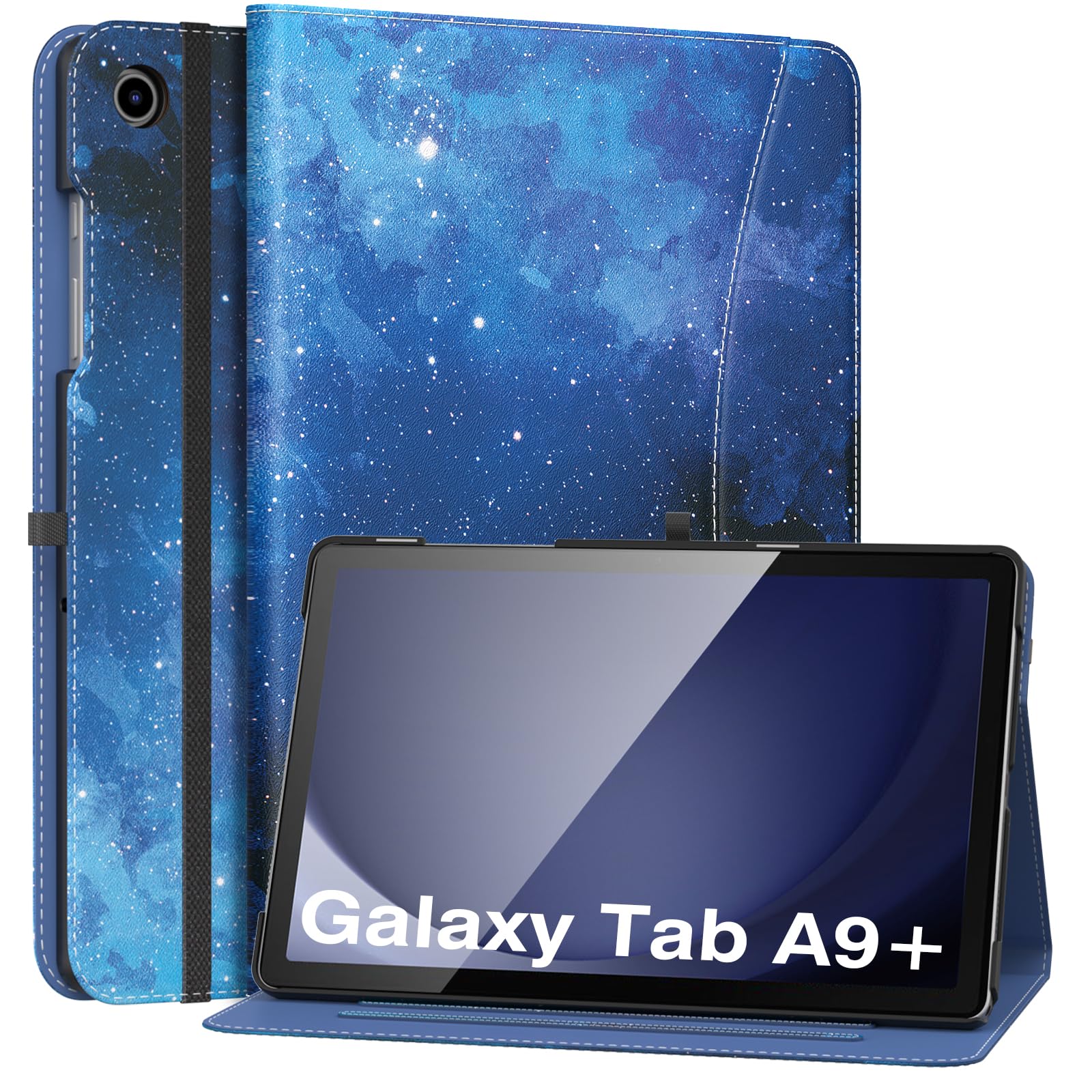 MoKo Case for Samsung Galaxy Tab A9 Plus 11" 2023 (SM-X210/SM-X216/SM-X218), PU Leather Multi-Angle Viewing Folding Stand Cover Case with Hand Strap,