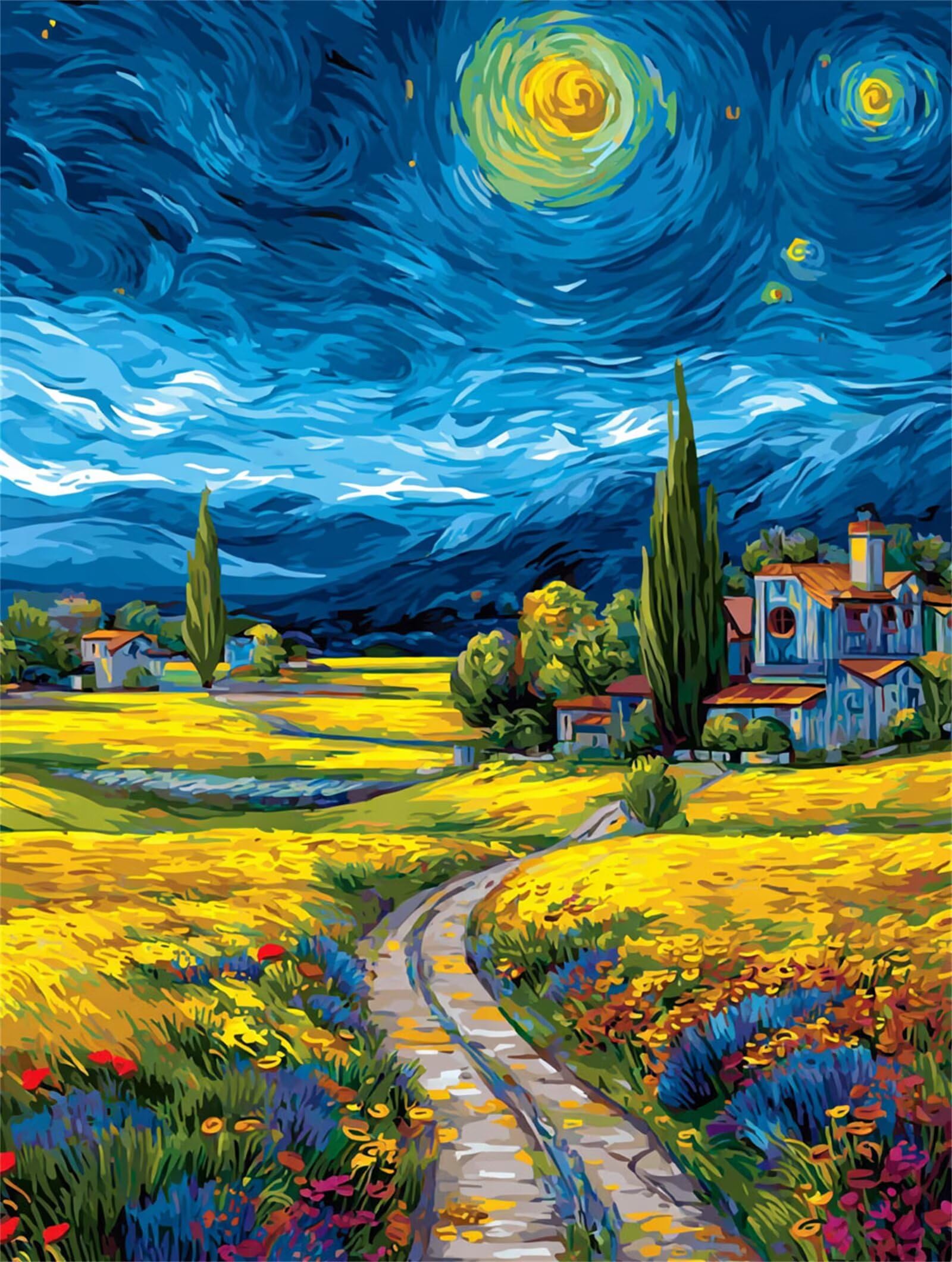 Dipingere con i Numeri Adulti Giallo, blu Dipingere con i Numeri Bambini DIY Kit, Set Premium con Pennelli, Decorazione Casa & Creativo Regalo di Compleanno, Attività di Tempo libero 70x95cm z-224