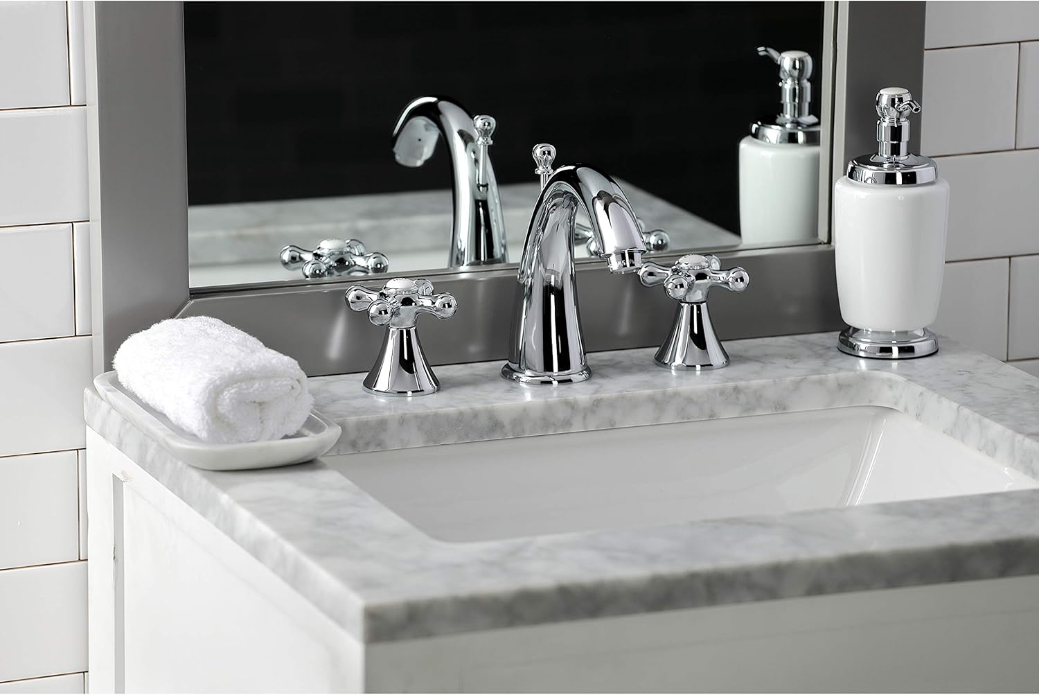 Kingston Brass KS2971AX Naples Widespread Lavatory Faucet with Metal Cross Handle, Polished Chrome