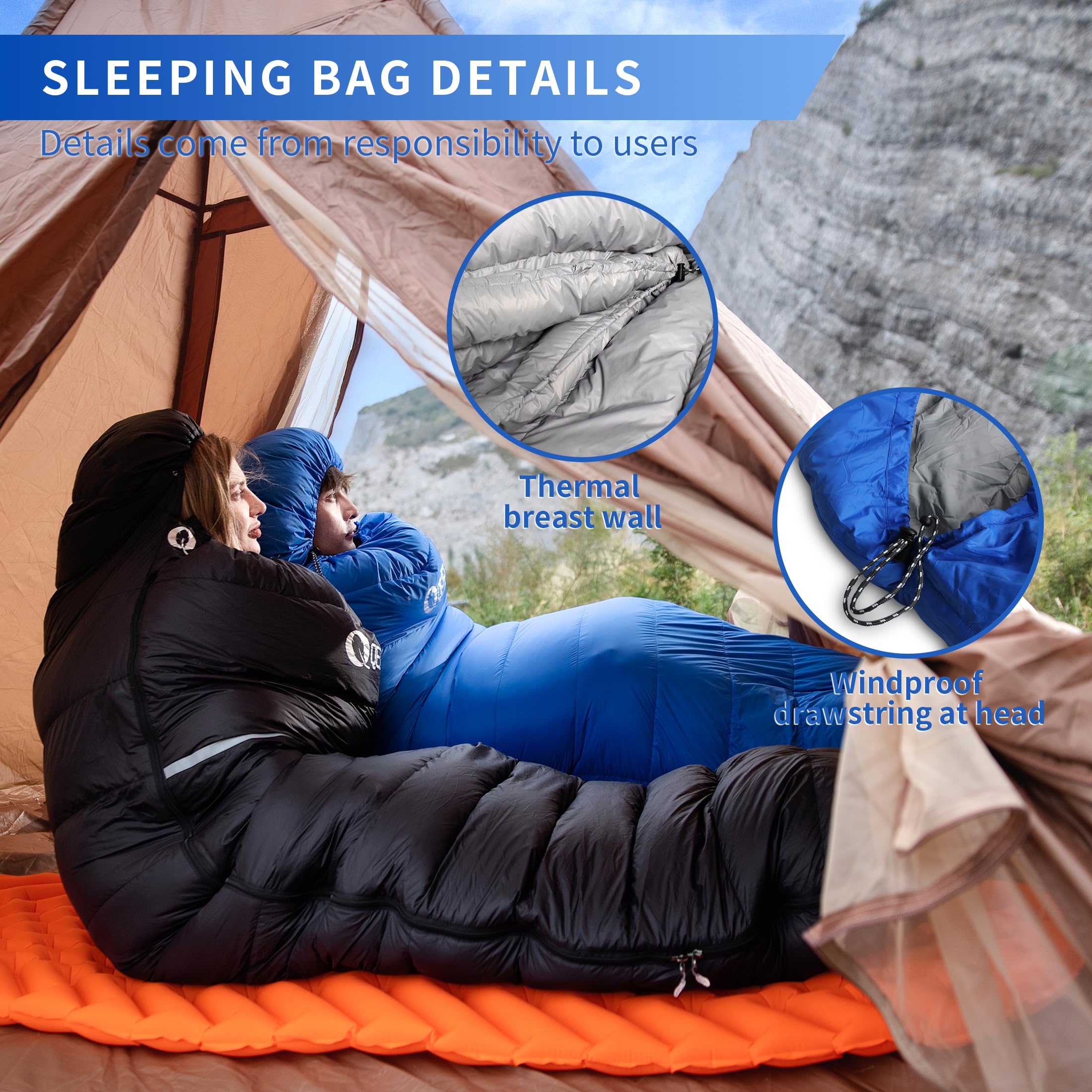 Saco de Dormir Plumón 220 cm x 80 cm 10 ℃ / 0 ℃ / -10 ℃ /-20℃ Saco de Dormir 4 Estaciones Ultraligero Adultos y Niños,Sleeping Bag para Camping y Senderismo