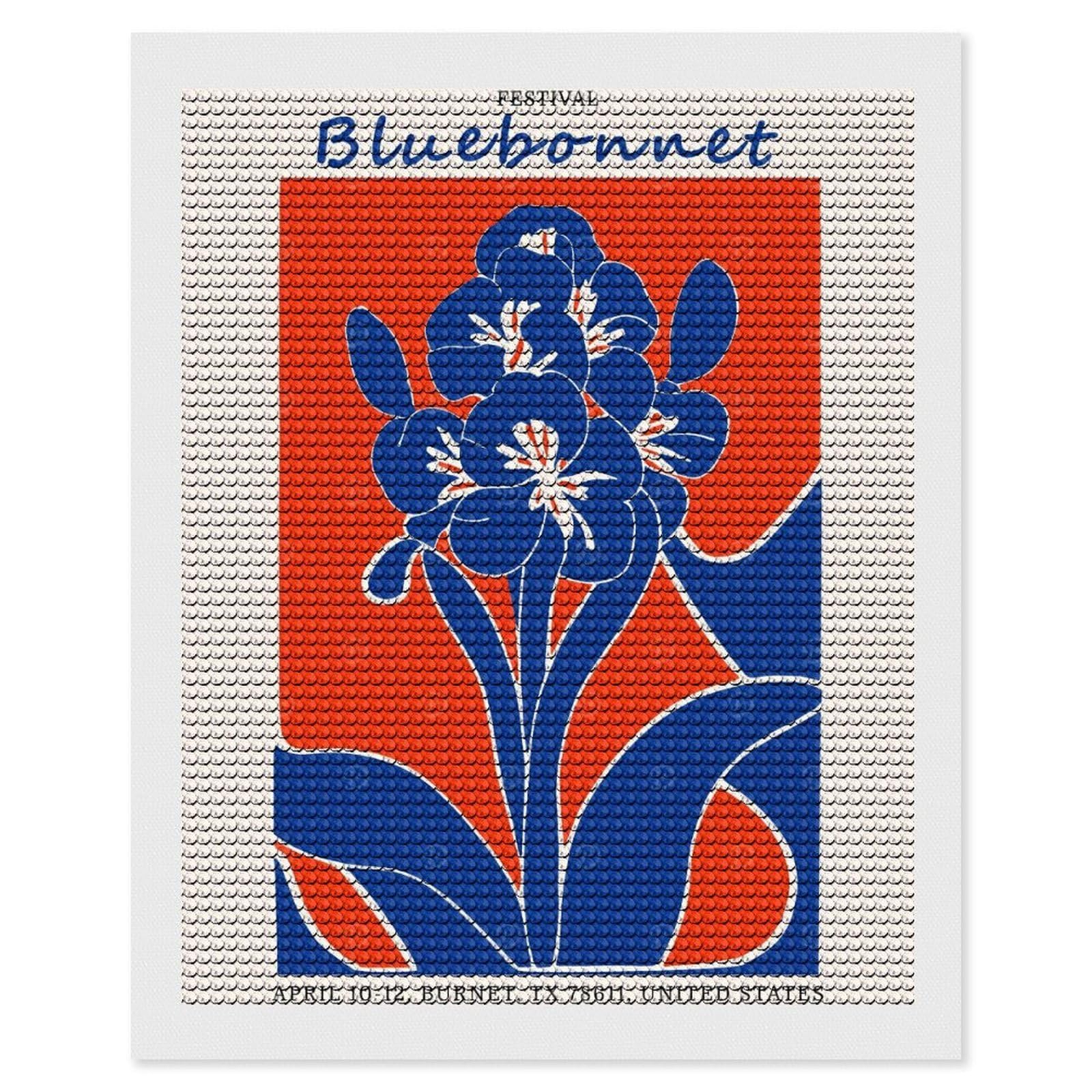 Junmoney Bluebonnet Festival Texas Diamond Painting Canvas Kit 16"x20", Relaxing DIY, Modern Decor, Aesthetic Room Decor, Home Wall Art, Wall Art Gift