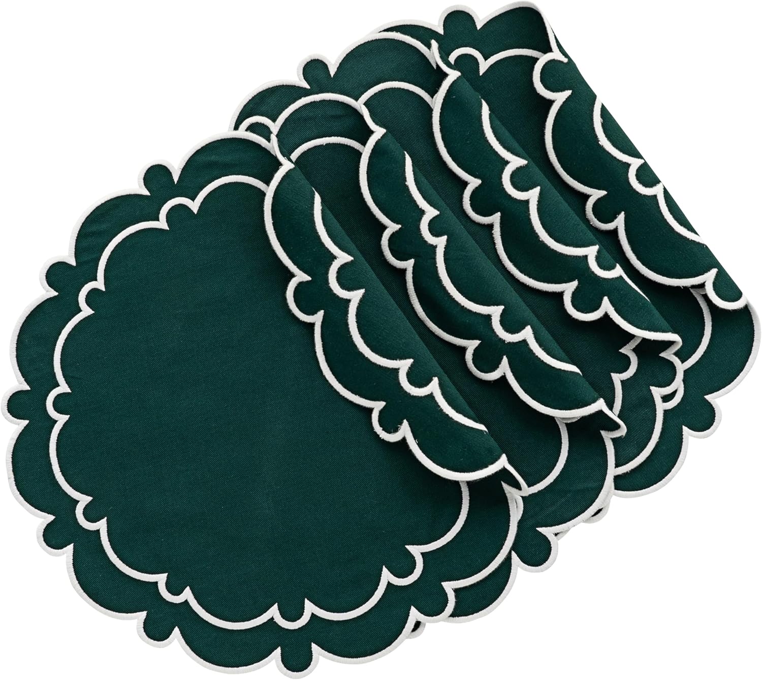 Beige Round Placemats Set of 4 – 100% Cotton Scalloped Edge 17" Placemats for Round Tables Washable Dining Table Mats for Kitchen and Dinner Setting