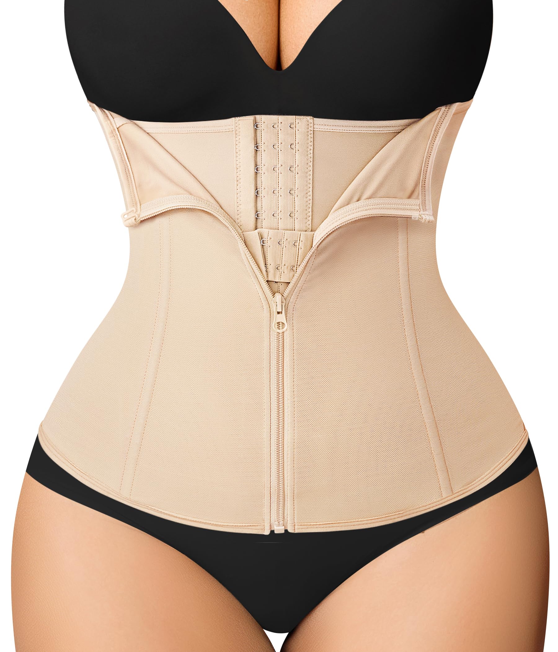 MERYOSZ Waist Trainer Corset Zipper Tummy Control Shapewear Breathable Waist Cincher for Women Body Shaper Sport Girdle (Beige,S)