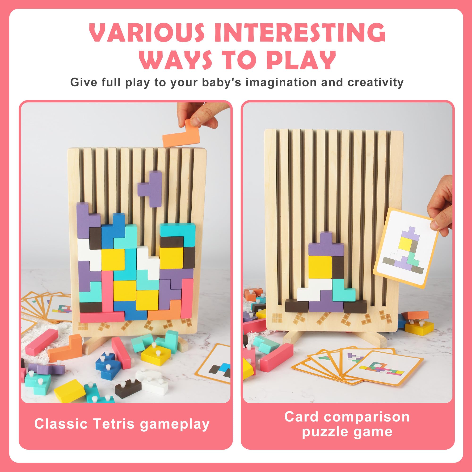 Puzzle En Bois éducatif Type Tetris - 41 Pièces Colorées, 10 Cartes Modèles - Jeu Montessori Pour Enfants 3 à 7 Ans - Développe Logique Et Créativité