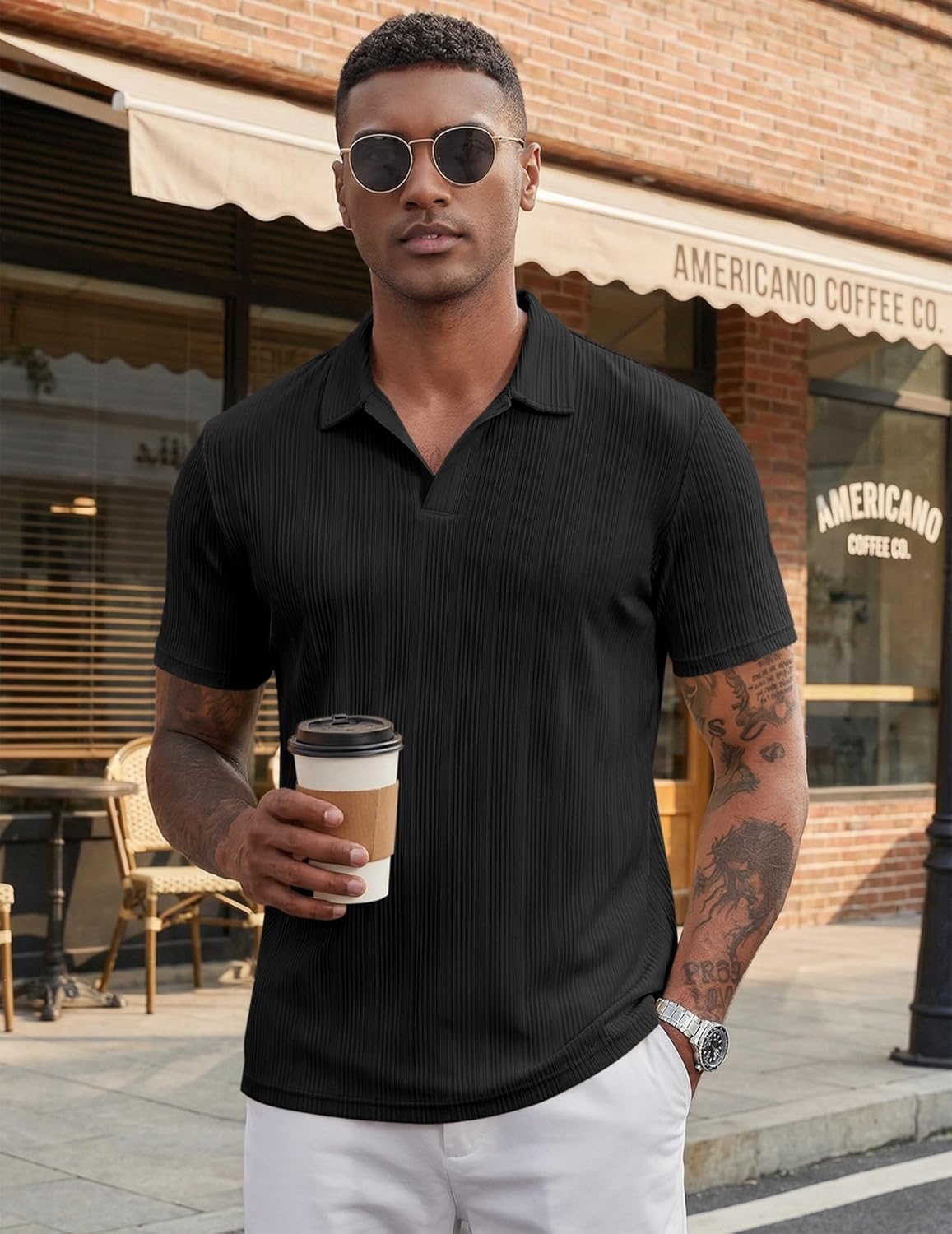 JMIERR 2026 Mens Casual Knit Polo Shirts Stretchy Old Money Textured Short Sleeve Dress Golf Shirts - Image 2