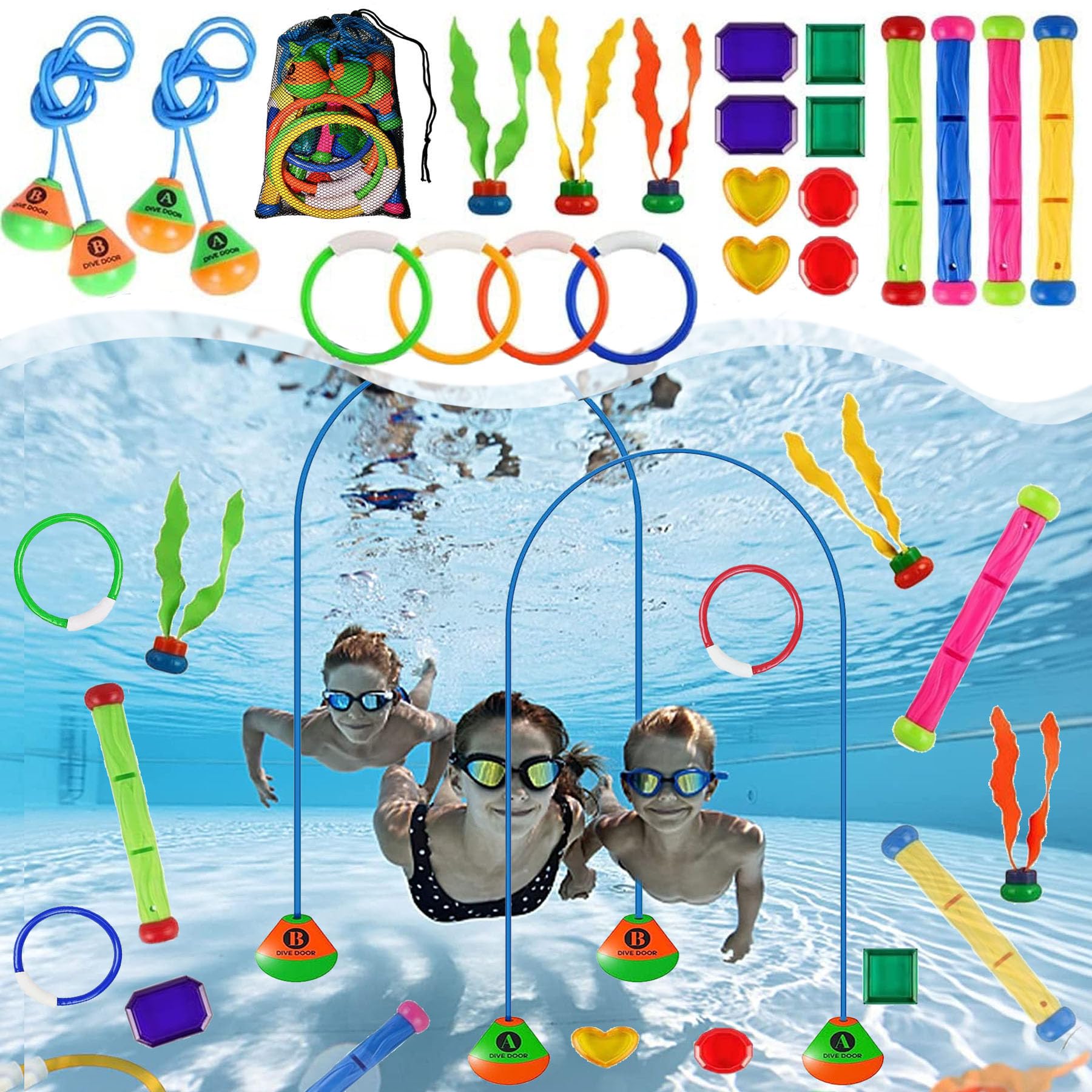 LOEPENLE 22 Piezas de Juguetes de Buceo bajo el Agua, Juego de Juguetes de Buceo para niños, Juego de Anillos de Buceo para niños, Juguetes de Buceo para niños, Anillos de Buceo bajo el Agua