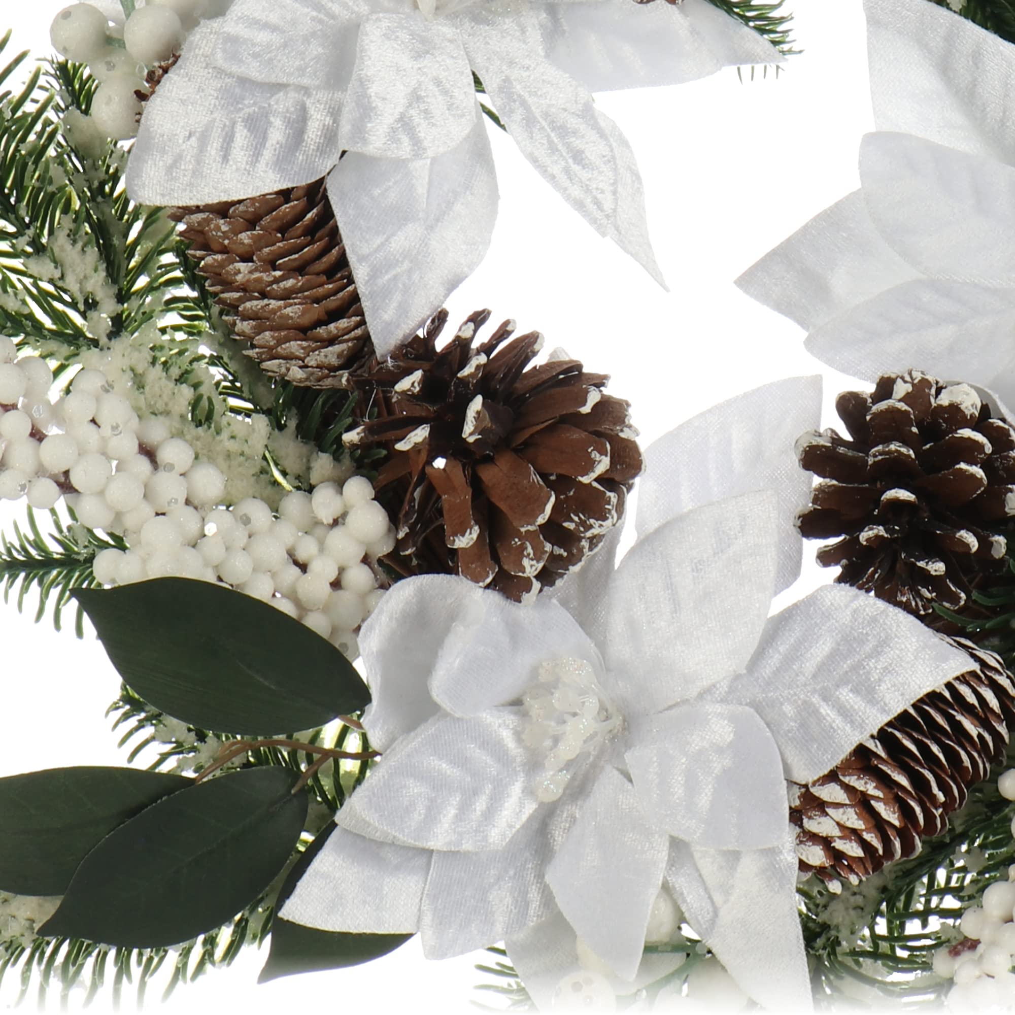 COM-FOUR® Ghirlanda per porta di Natale - Ghirlanda dell'Avvento con fiori grandi e glitter - Ghirlanda decorativa autunnale - Decorazione natalizia - Ghirlanda da tavola - Ghirlanda natalizia