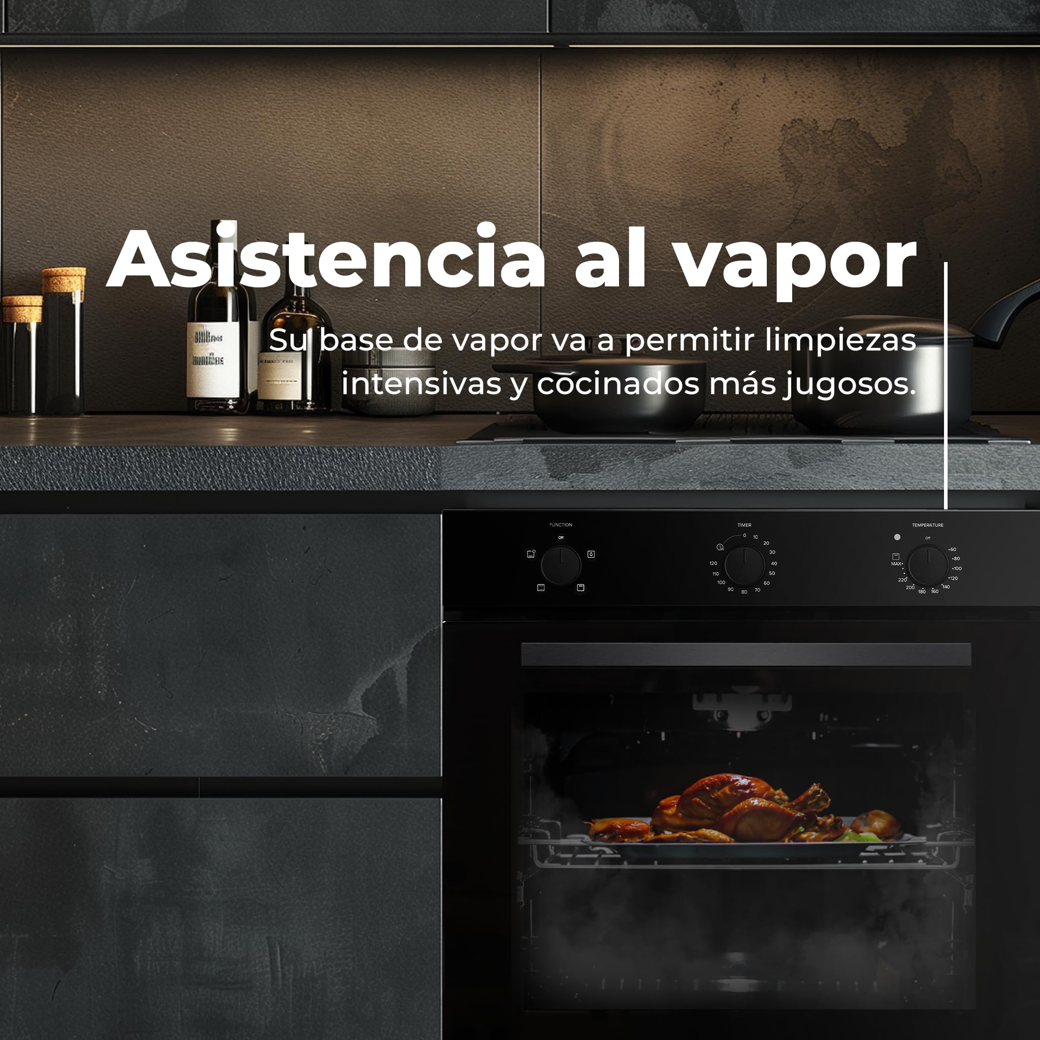 EVVO H10 Inox - Horno Eléctrico Empotrable de 72L, Eficiencia Energética A, 4 Programas de Cocción con Grill, Puerta de Triple Acristalamiento y Temporizador. Horno Inox de Encastre para Cocina