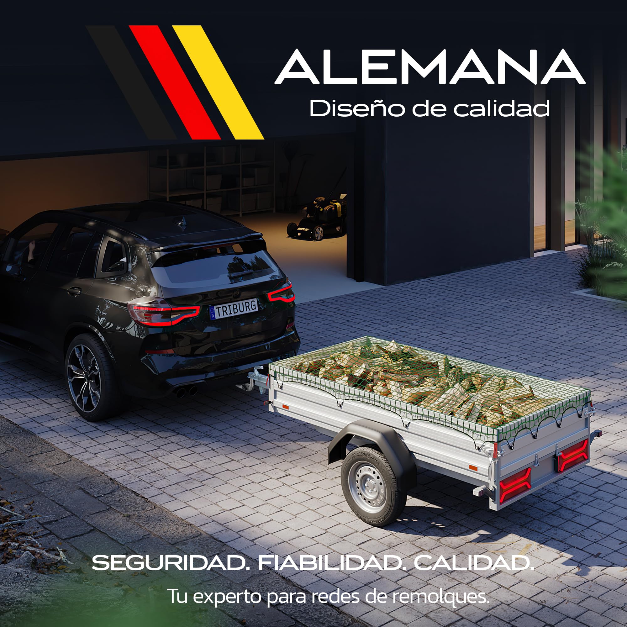 Red para Remolques TRIBURG 1x2 Con Marcas en Las Esquinas - Cuerda Elástica para Sujeción Óptima de la Carga
