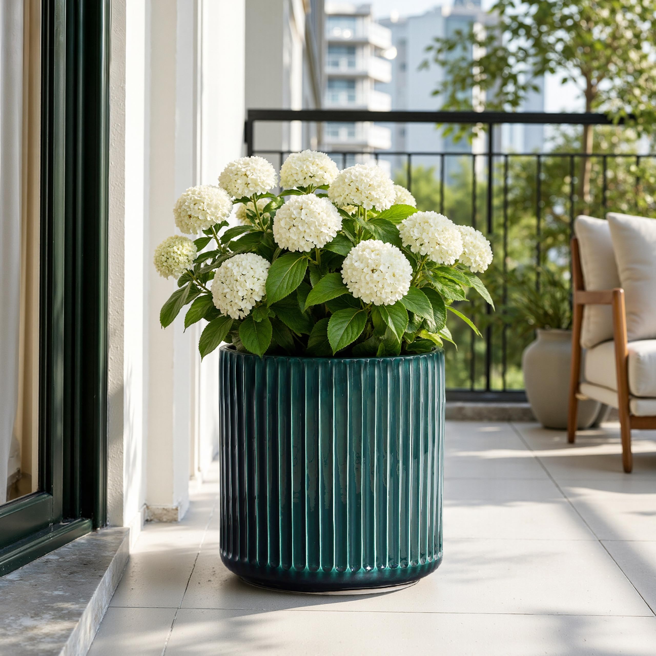 Keramik Blumentopf Groß, Ø30 Round Übertöpfe mit Drainage Dunkelgrün