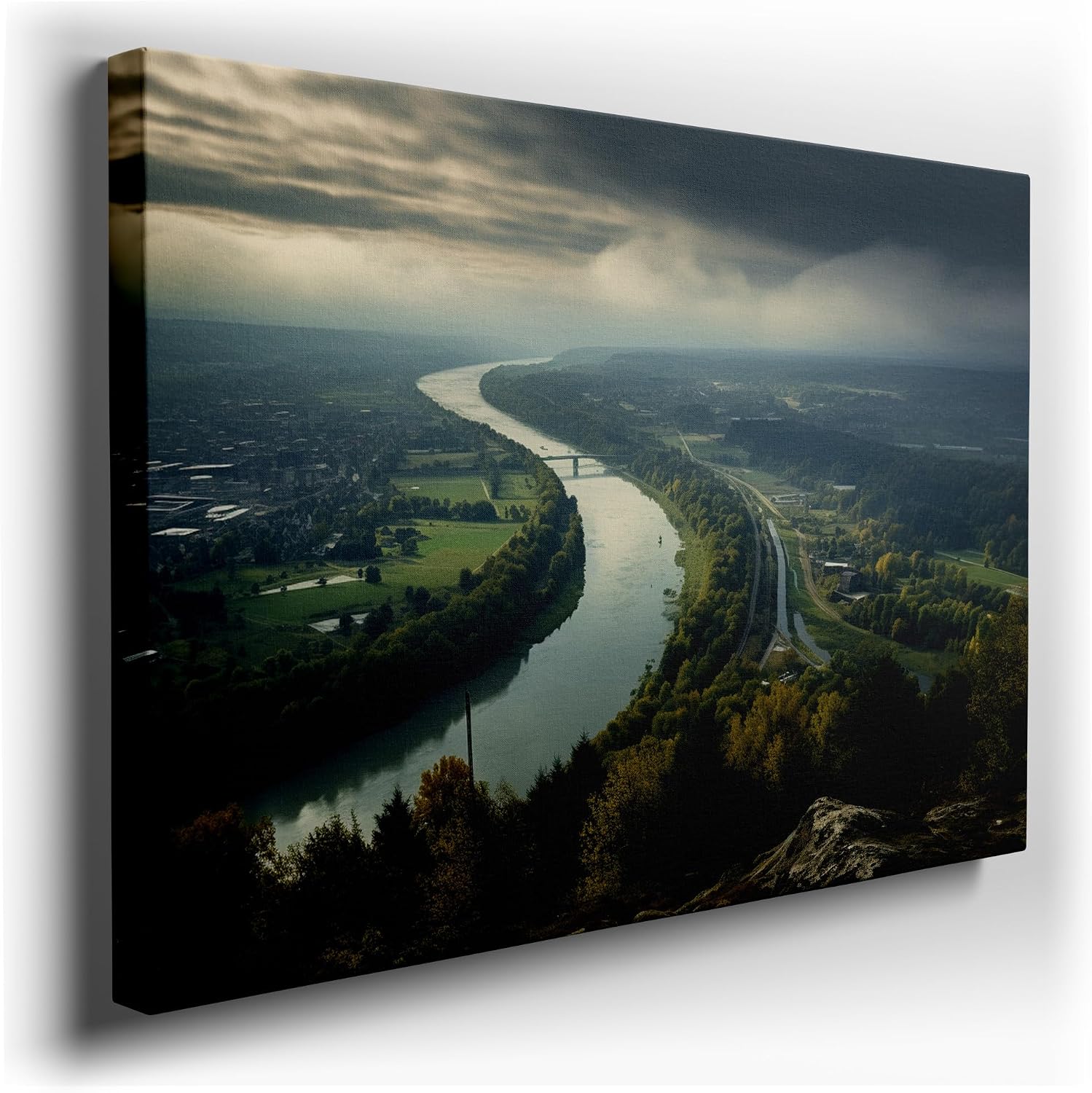 Canvas for Living room. Riverside Majesty Under Gathering Storms, 27 x 18 inch Canvas Wall Art - Contemporary Masterpieces - Modern Home Decor - 69x46 cm (27x18 inch)