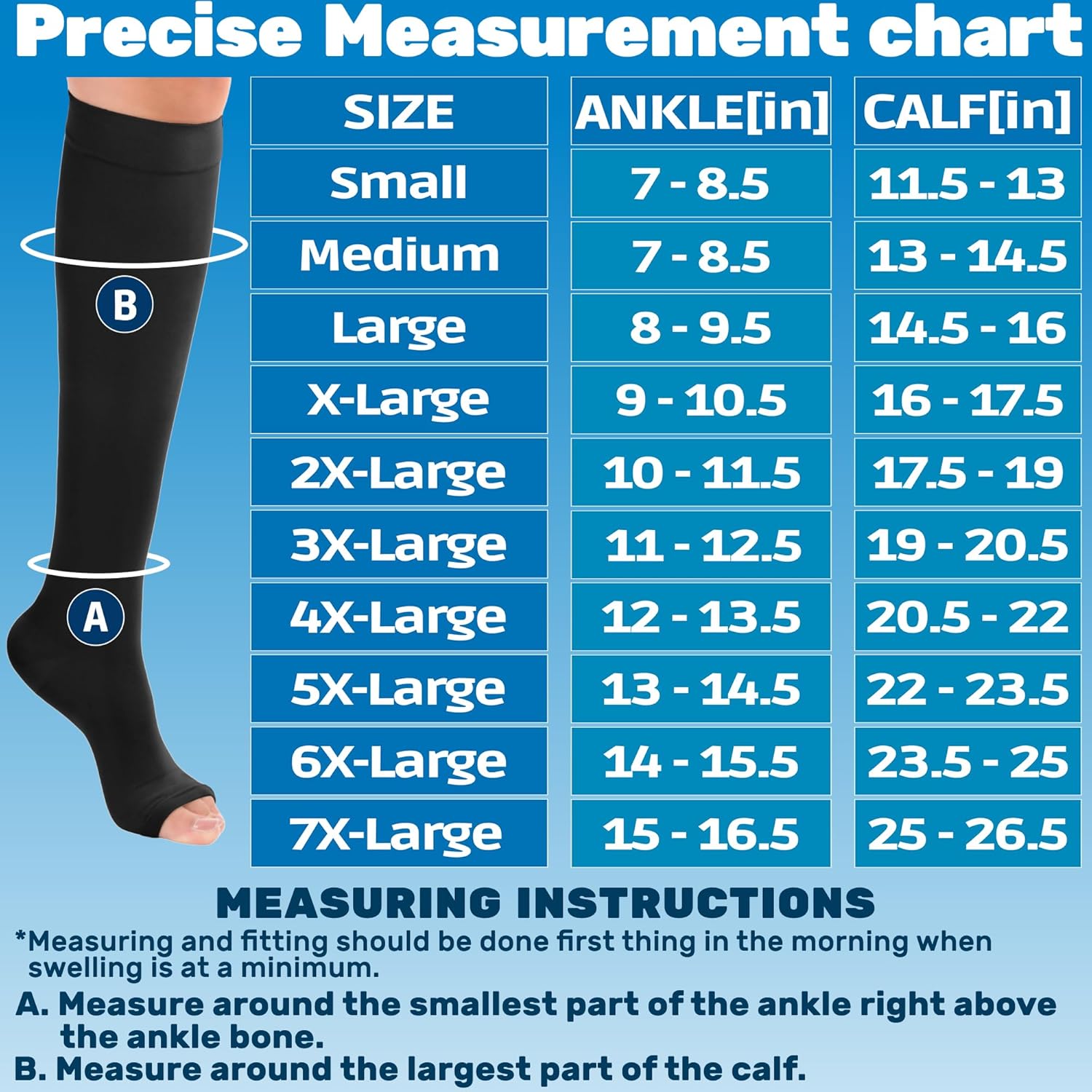 ABSOLUTE SUPPORT Open Toe Medical Compression Socks Up to 7XL 15-20mmHg Circulation for Women & Men, A515 - Image 5