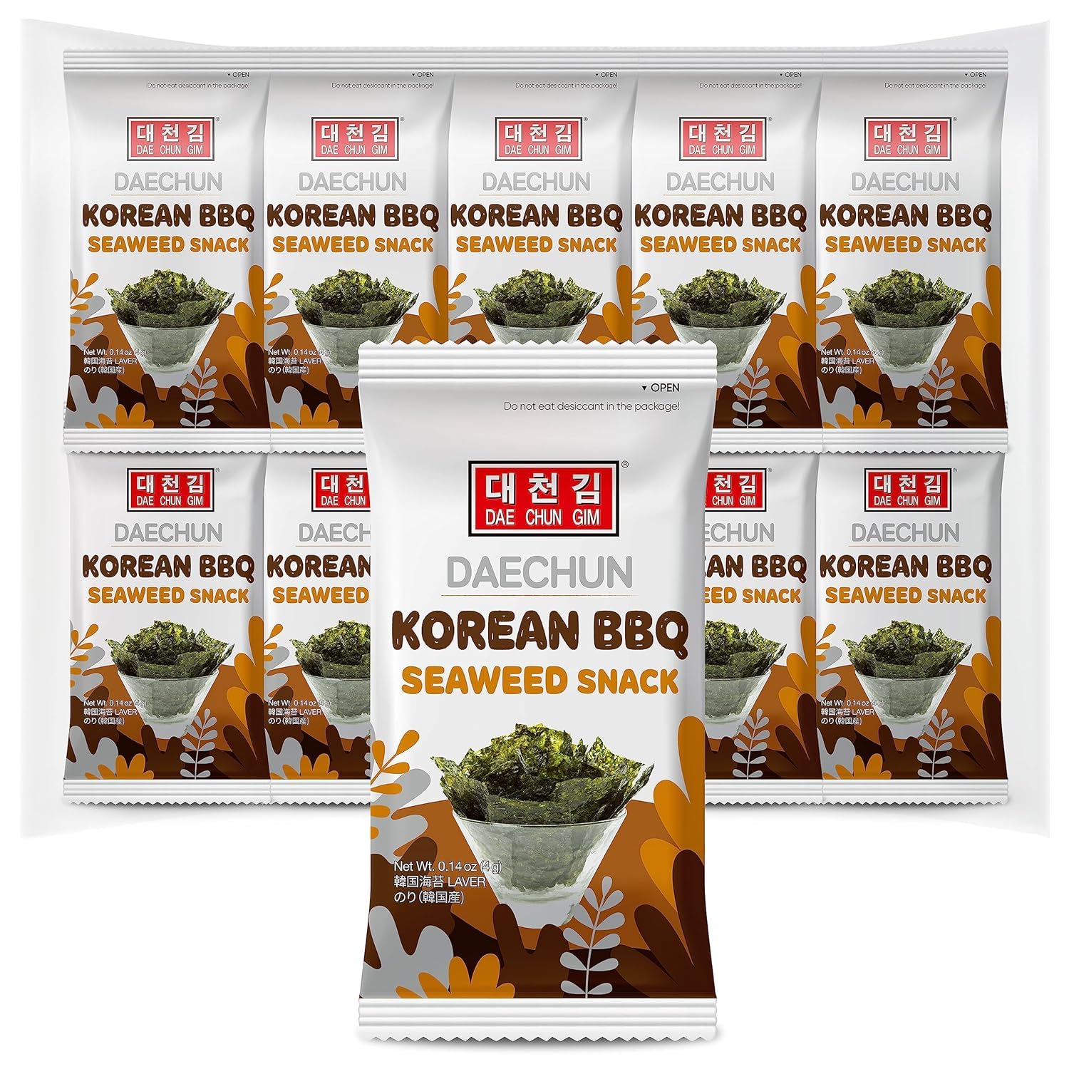 Daechun (Choi Korean BBQ Seaweed Snacks - (Pack of 20) - Keto, Gluten Free, Full of Fiber, Vitamin, Mineral, High protein snack, Healthy snack, Omega 3's - Product of Korea