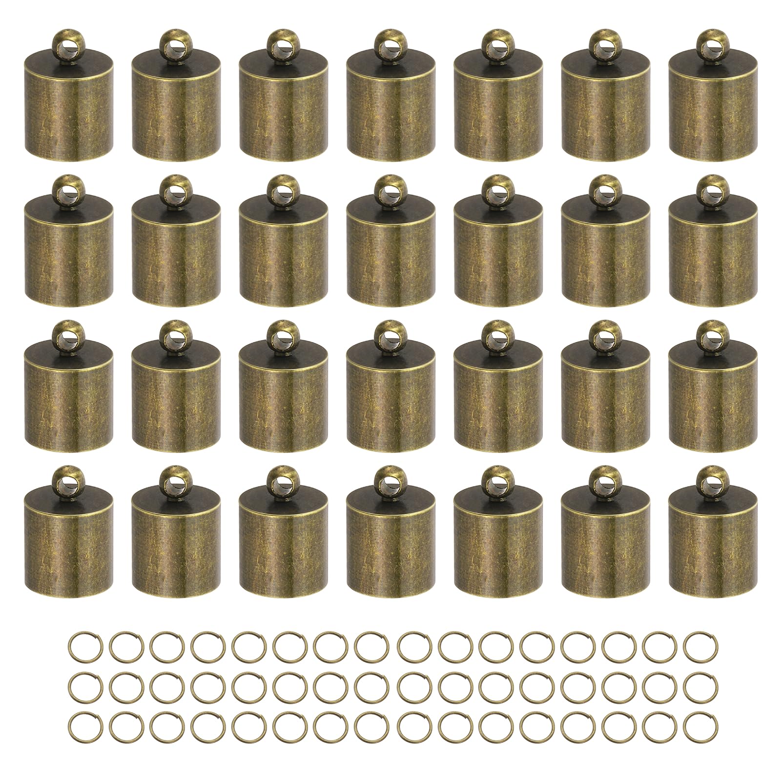 sourcing map 100Pcs Leather Cord End Caps, 9.5mm ID Tassel Barrel End Caps with Jump Rings for Jewelry Making Findings DIY Bracelet Necklace, Bronze Tone