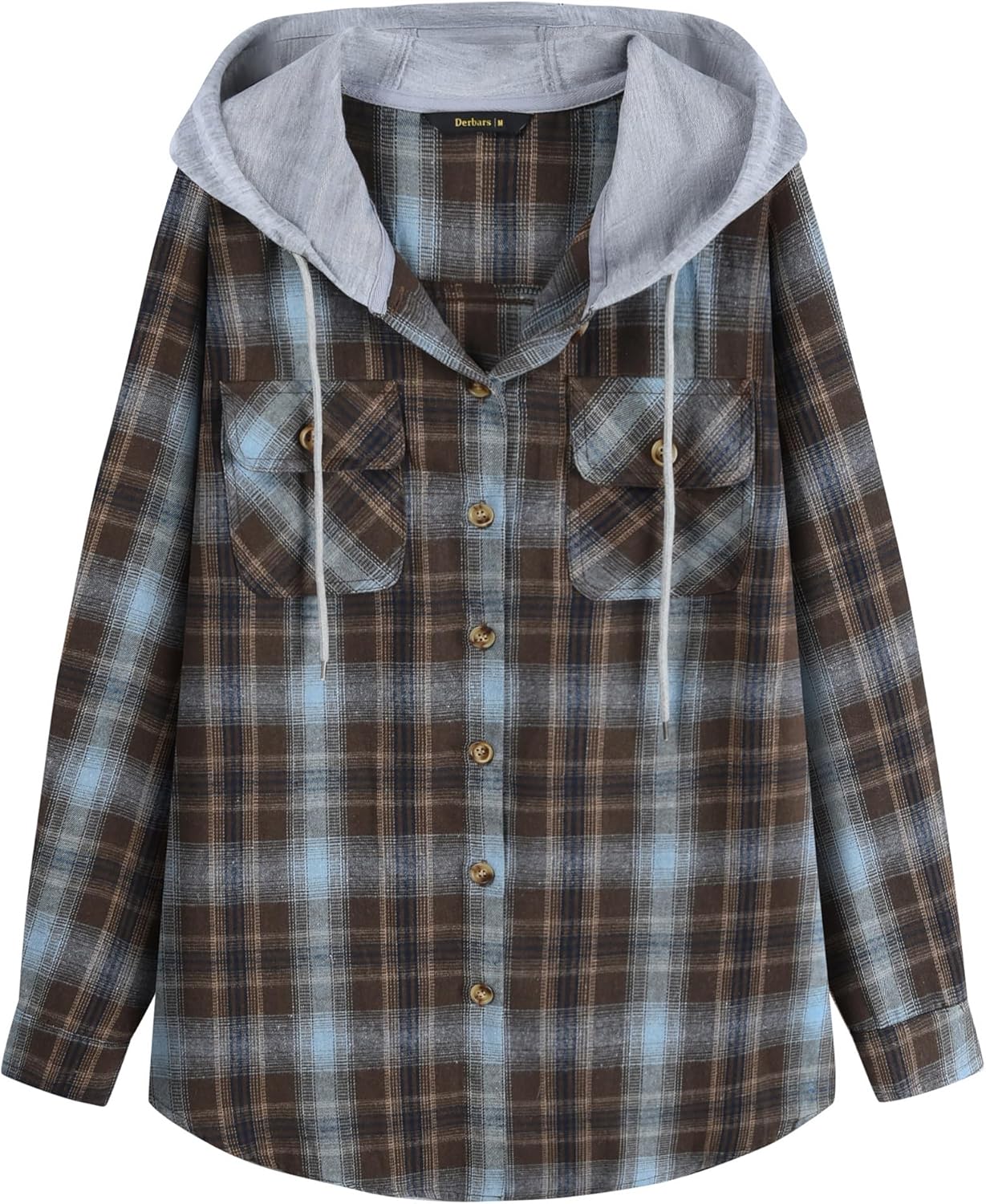 Womens Flannel Hoodie Shirts Long Sleeve Plaid Jacket Casual Cotton Button Down Shirt for Women