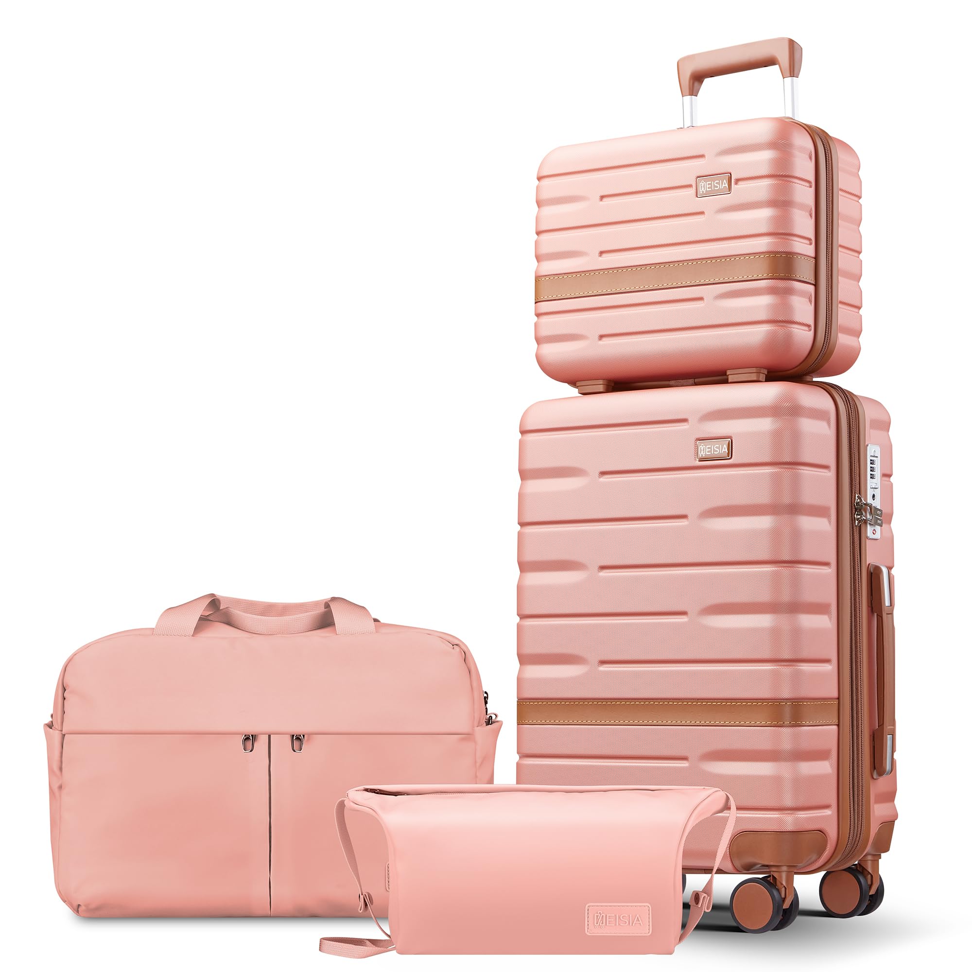 NEISIA Luggage Sets with TSA Lock Hardside PC+ABS Carry On expandable Suitcase with Spinner Wheels Lightweight Rolling Travel Luggage Sets with YKK Zippers (Pink, 4 piece sets（14/20/DB/TB）)