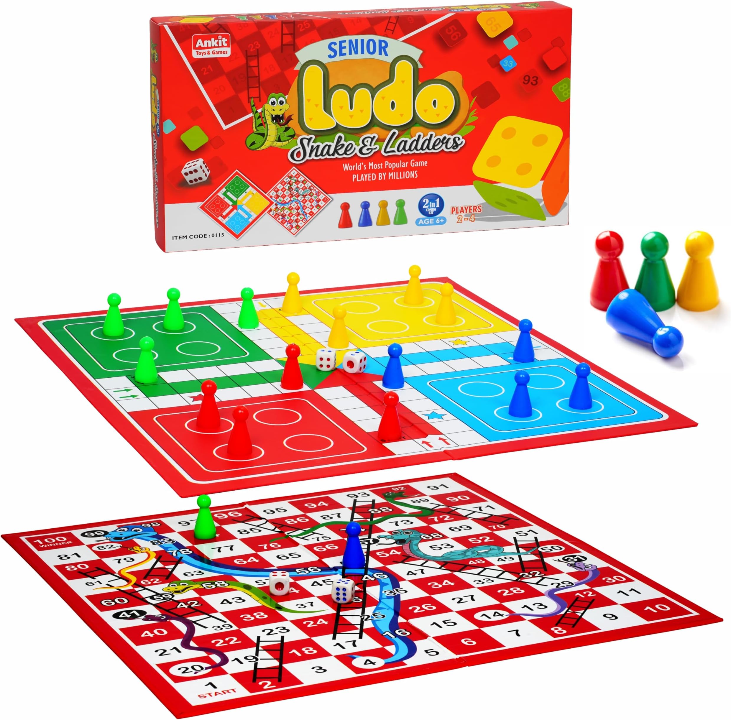 2 in 1 Ludo & Snake & Ladders(Saap Seedhi) Board Game Set for 6+ Years Kids & Adults | Indoor, Outdoor Game Travel Strategy Dice Game (Kids Ludo)