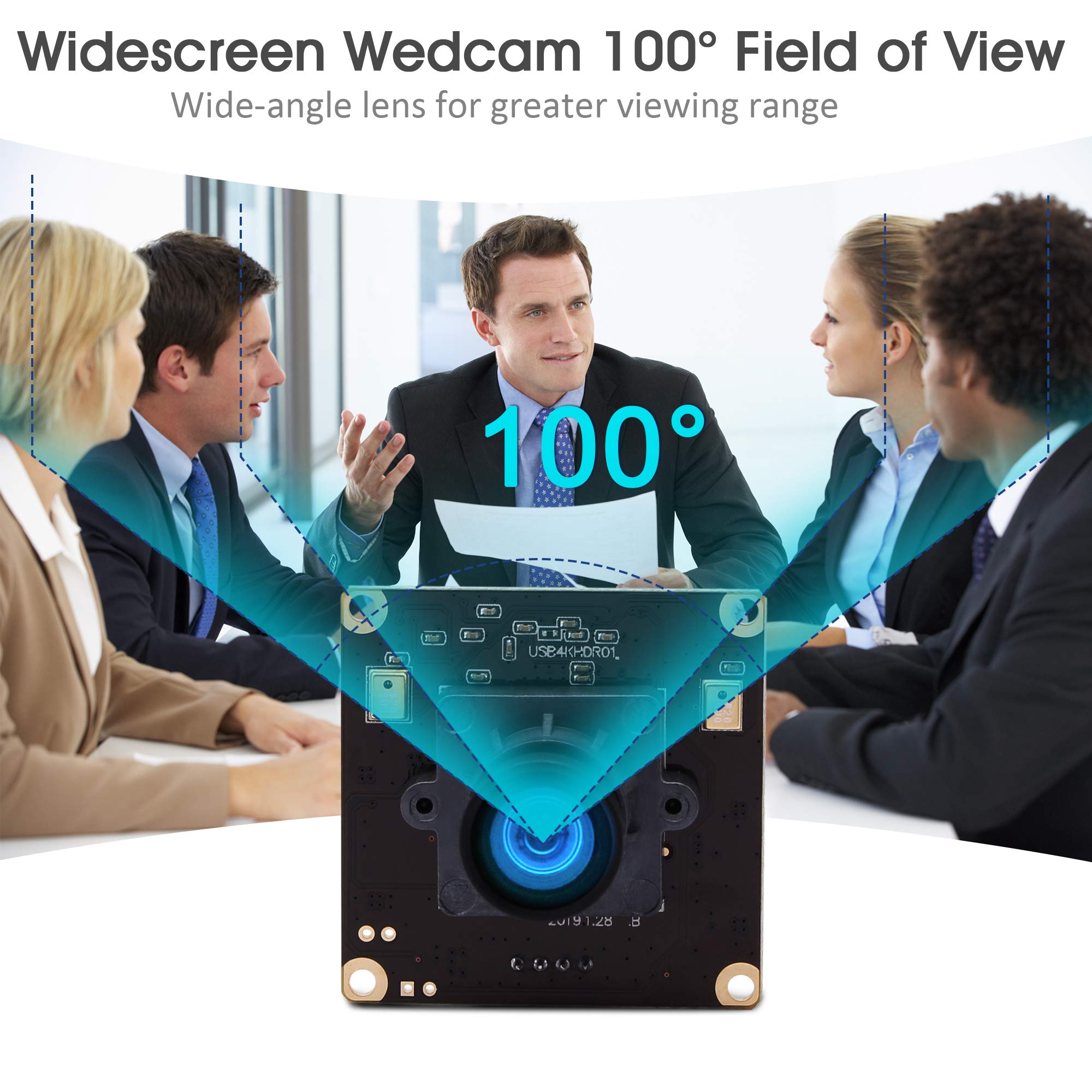 G Modulo fotocamera USB 4K, modulo webcam 2160p, modulo grandangolare UHD 30 fps, 100 gradi, senza distorsioni USB con fotocamera, video desktop, computer, scheda di memoria per Windows, Android, Mac,