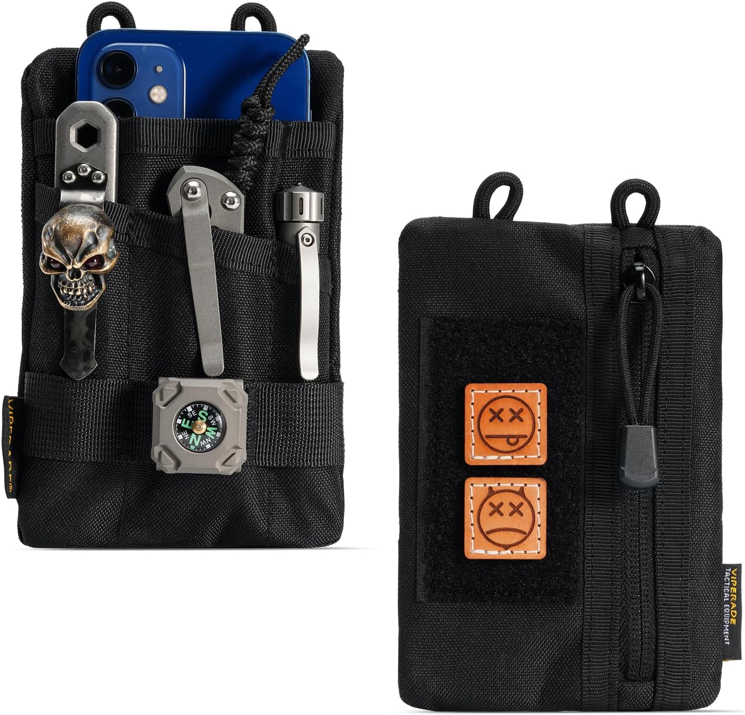 VIPERADE VE7 Tool Pouch Pocket Organiser voor mannen Nyon kleine EDC etui met 4 zakken, Utility EDC Organiser Pouch met DIY Patches gebied, beste beschermende etui voor EDC versnellingen-zwart