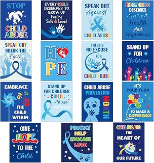 WATINC Child Abuse Prevention Poster - 15PCS Blue Ribbon April Bulletin Board Decorations for Campaign Fundraiser Classroom, Preventing Child Abuse Month Wall Decor for School Charity Supplies