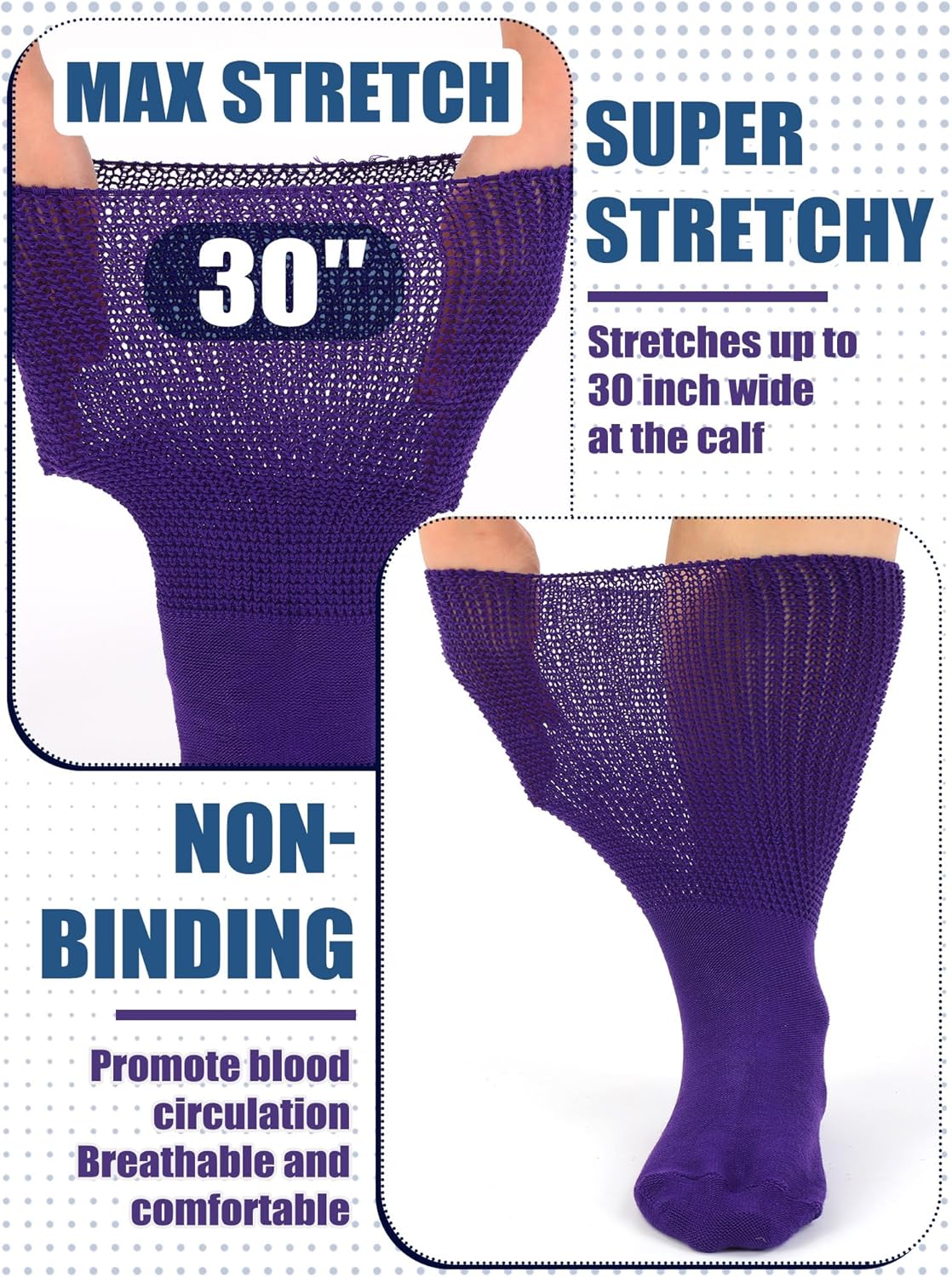 4 Pairs Extra Wide Socks Swollen 30" Lymphedema Bariatric Socks Non Binding Loose Fit(10-13,Colorful) - Image 3