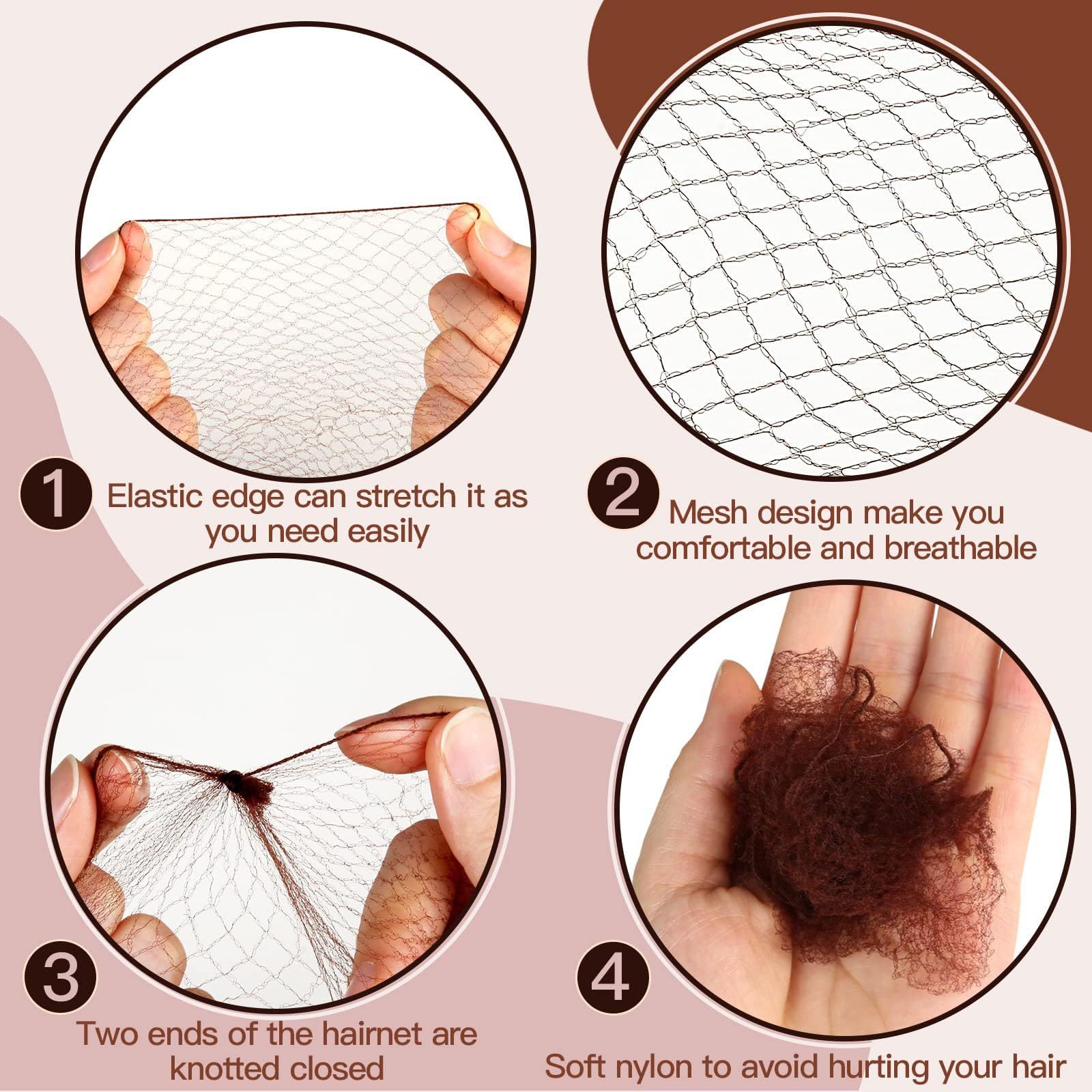 Redecillas Invisibles 20 piezas con 40 Horquillas, Redecilla Elástica para Moños, Marrón