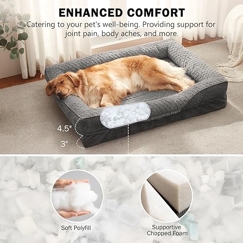 Miniatura 3 de INVENHO Camas ortopédicas para perros de gran tamaño, XL lavable, con espuma viscoelástica para perros, con funda extraíble lavable, forro