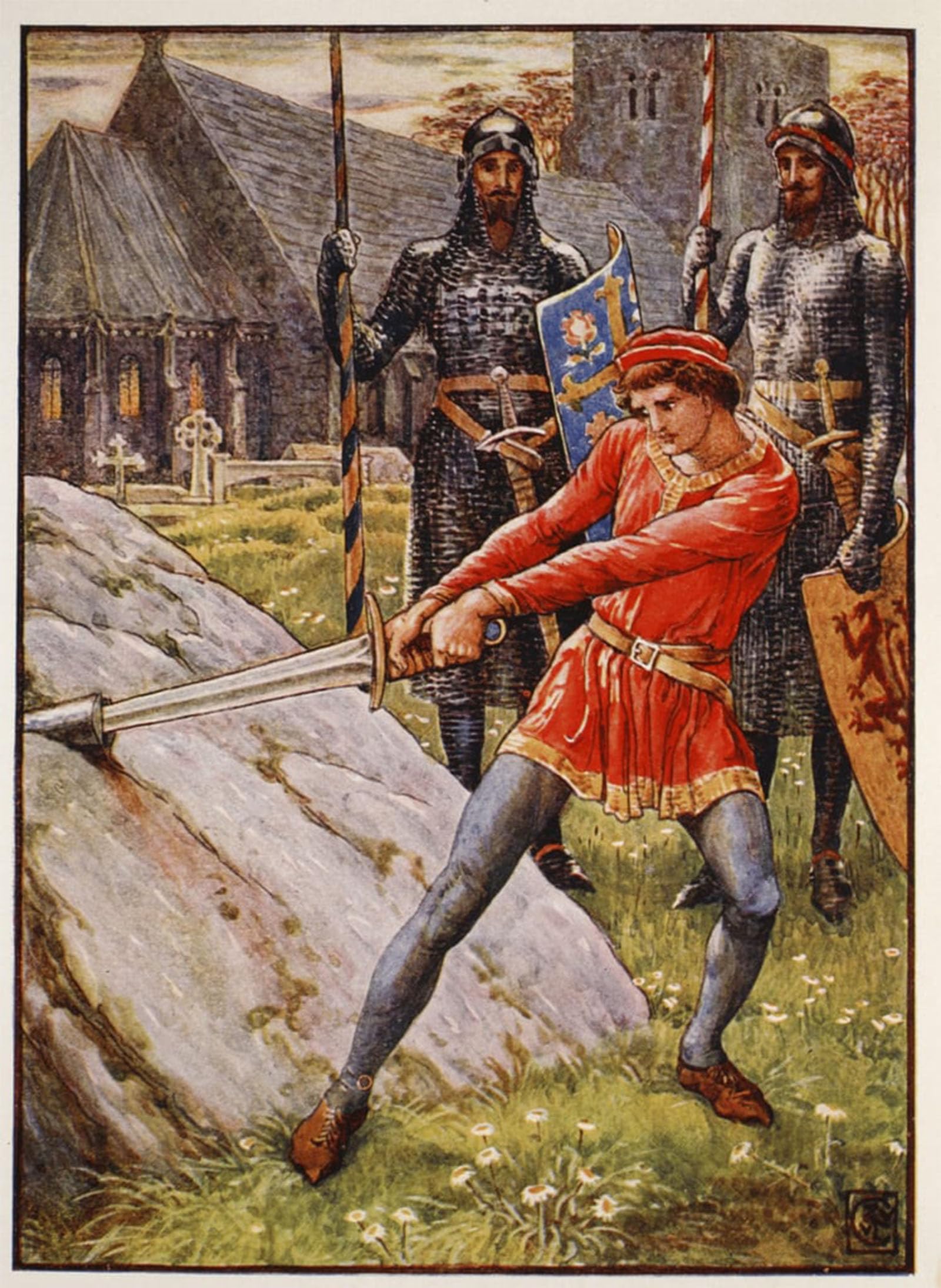 POSTERIIk Vintage Art Print Images Pictures Print Arthur Draws the Sword From the Stone by Walter Crane Modern Colour Posters for Office Home Decor 60x90cm