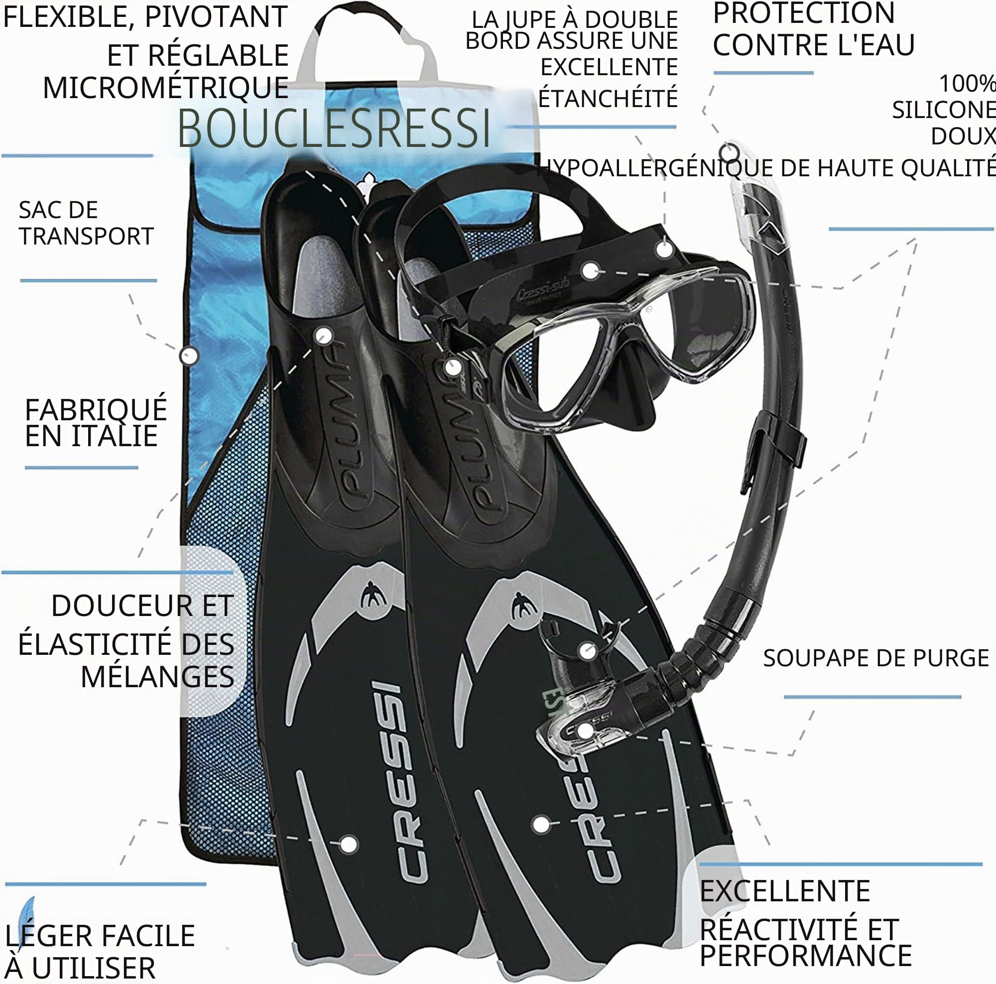 Cressi PALAU Bag, Palme + Masque et Tuba