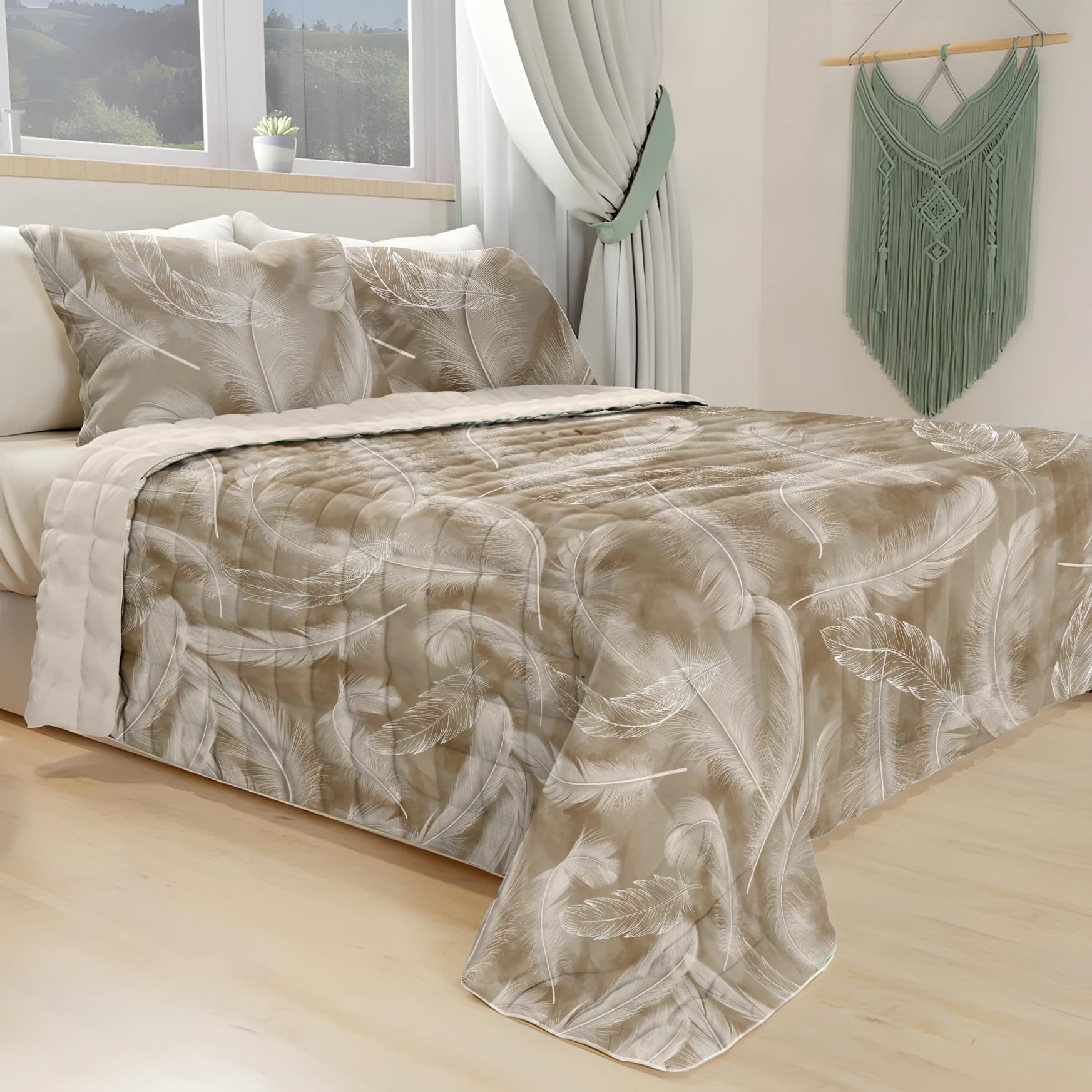 Master House - Trapuntino Leggero Matrimoniale 260x270 cm – 100 gr/m² | Stampa Digitale Elegante | Double Face Copriletto Mezza Stagione Primaverile e Autunnale (BEIGE)