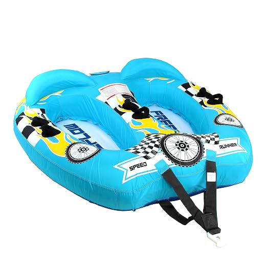 Watersports Inflatable Towable Booster Tube - Two Person Water Boating Float Tow Raft, Inflatable Pull Boats/Tubes/Towables w/Dual Seats, PVC Bladder, Foam Pad, Nylon Handles