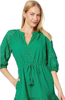Vince Camuto Eyelet Balloon Sleeve Dress Green 8 at Amazon Women's Clothing  store