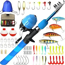 Kilitn Kit De Vara Pesca Infantil, Telescópica Arremesso Fácil E Carretilha Spincast, Conjunto Completo Com Bolsa Viagem, Para Meninos, Meninas, Jovens, Iniciantes (Listrado Azul, 1,5 M, 4,93 Pés)