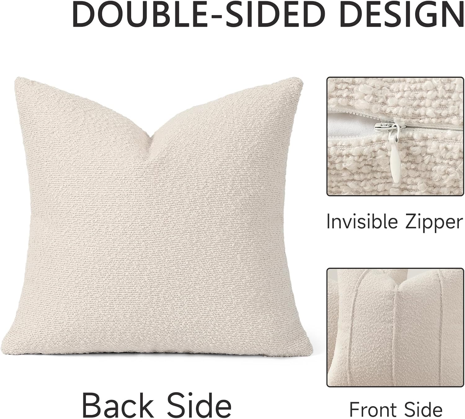 YCOLL Textured Boucle Throw Pillow Covers 18x18 Pack of 2 - Soft Neutral Striped Cushion Covers, Cozy Accent Decorative Pillow Covers for Couch, Sofa, Bed, Living Room (Beige)