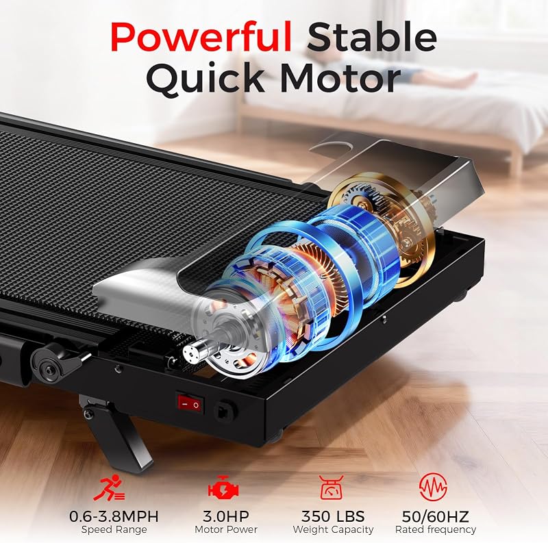 Walking Pad with Handle Bar, 3.0HP Low Noise Foldable Walking Pad Treadmill, Compact Treadmills for Home Small Spaces, Walking Running Machine, Lightweight Treadmills 300LBS Capacity, Black image 2