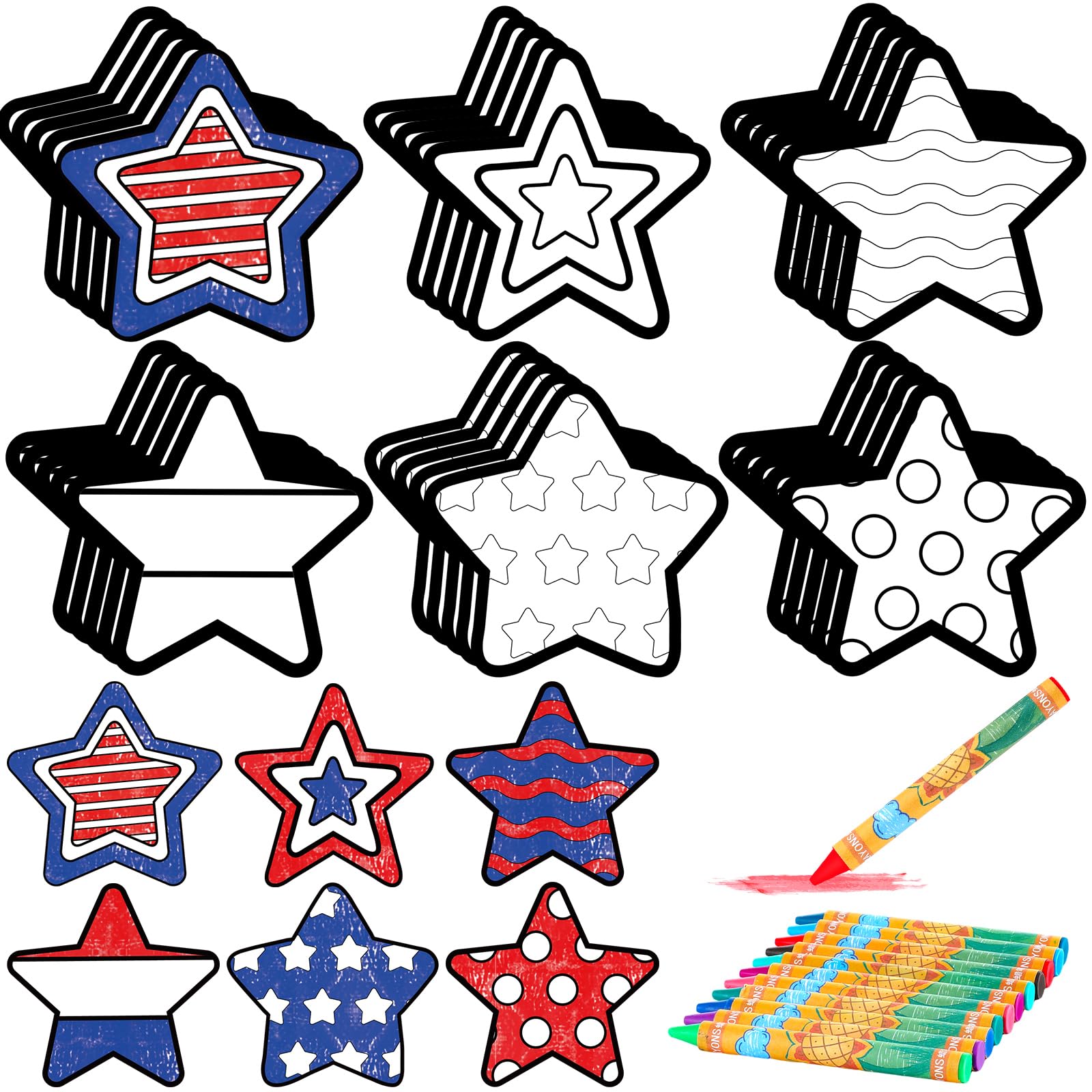 Gemscream 30 Pcs Star Patriotic Crafts Color Your Own Star Magnet DIY Coloring Patriotic Magnet Ornaments for Veterans Day Independence Day Party Favors Activities Decorations