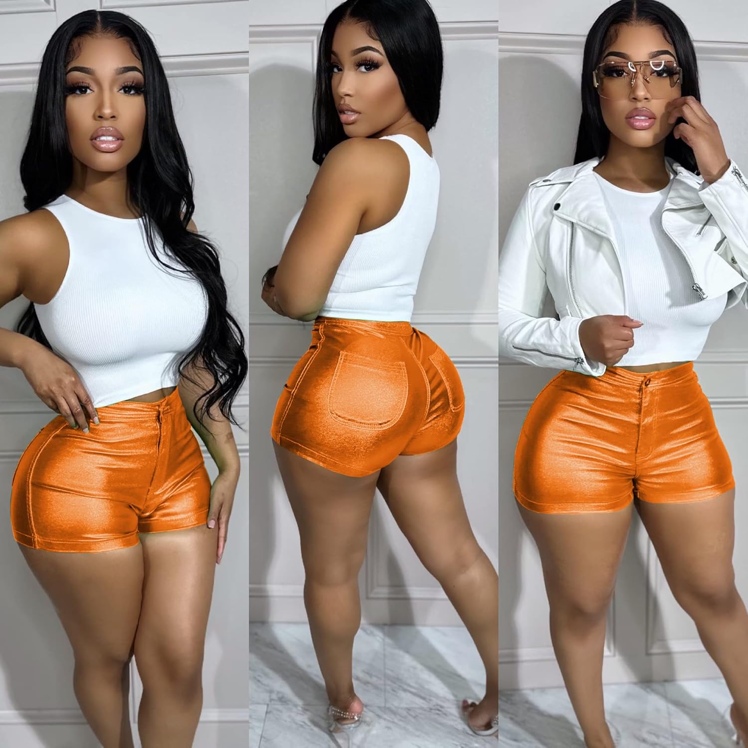 KANSOON Women's Metallic Faux Leather Shorts High Waist Shiny Sexy Rave Short Hot Pants - Image 2