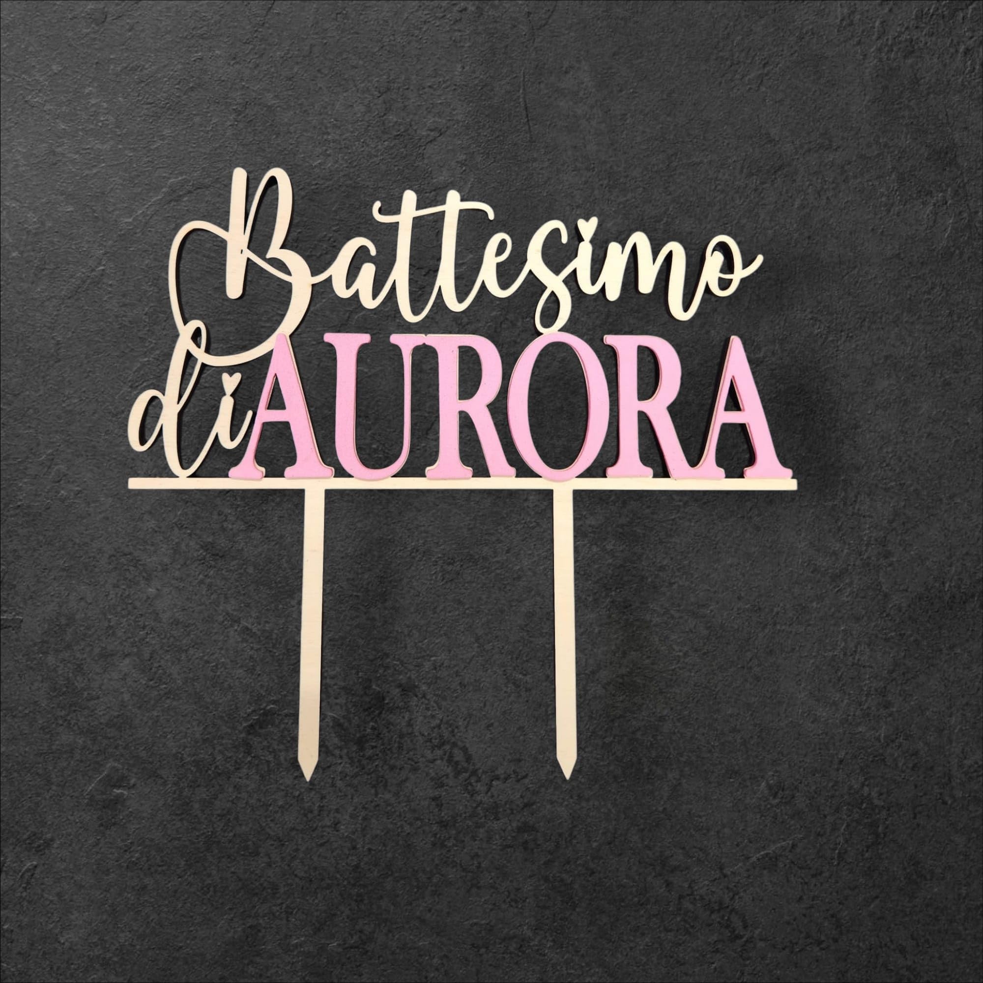 Cake Topper in Legno per Battesimo Personalizzato con Nome Colorato