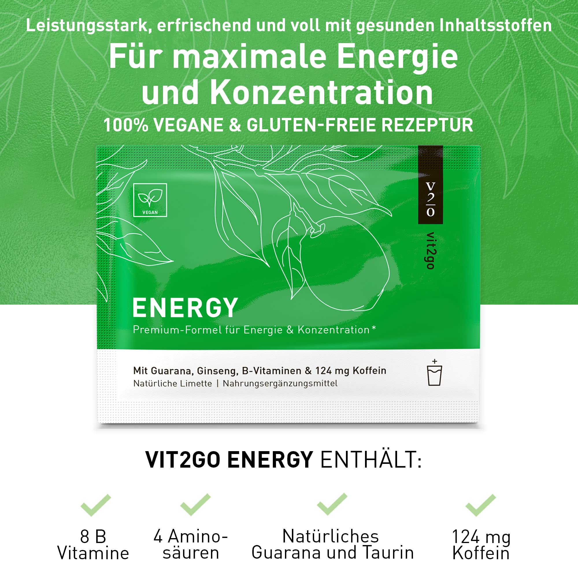 ENERGY (30 Beutel) - Energy Drink Pulver (124 mg), Guarana und Taurin, ist dein idealer Booster Energy Drink für einen sofortigen Energieschub.