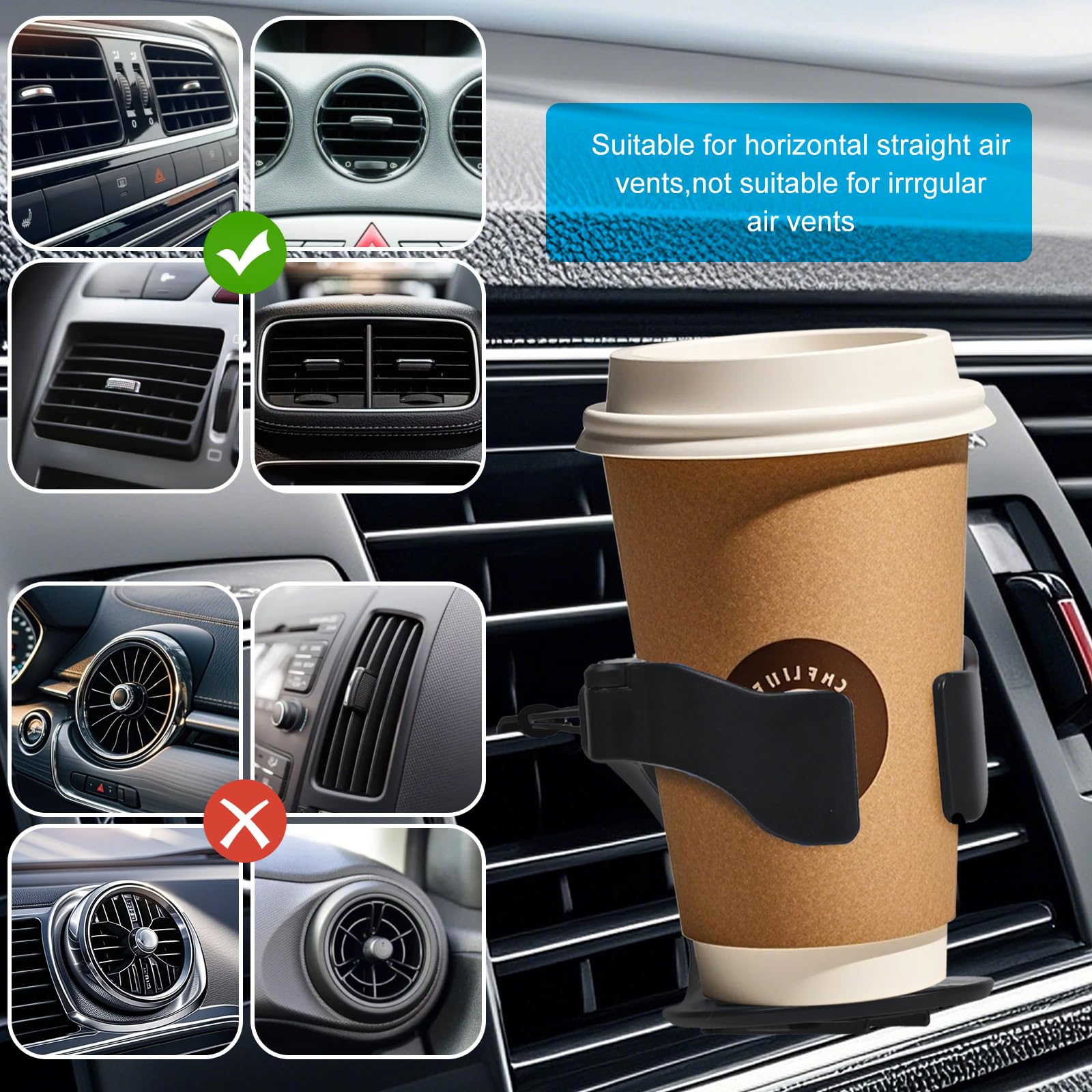 Porte-Gobelets Voiture Ticeed 2 Pièces - Fixation Sur Ventilation | Réglable, Antidérapant | Pour Canettes, Tasses