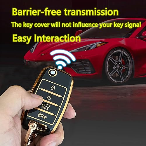Miniatura 6 de Funda para llavero Kia con llavero compatible con Kia Rio Optima Soul Sportage Sorento Carens Smart Remote Keys Fob (negro)