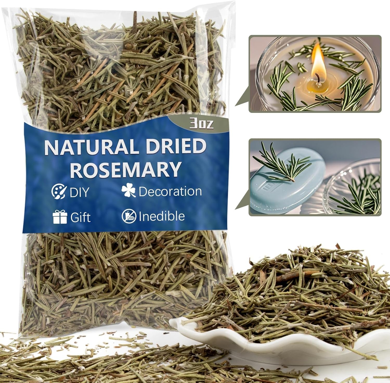 Sukh 3oz Bulk Dried Rosemary Leaves - Natural Air-Dried Herbs for Candle Making, Soap Supplies, DIY Crafts & Wedding Decor