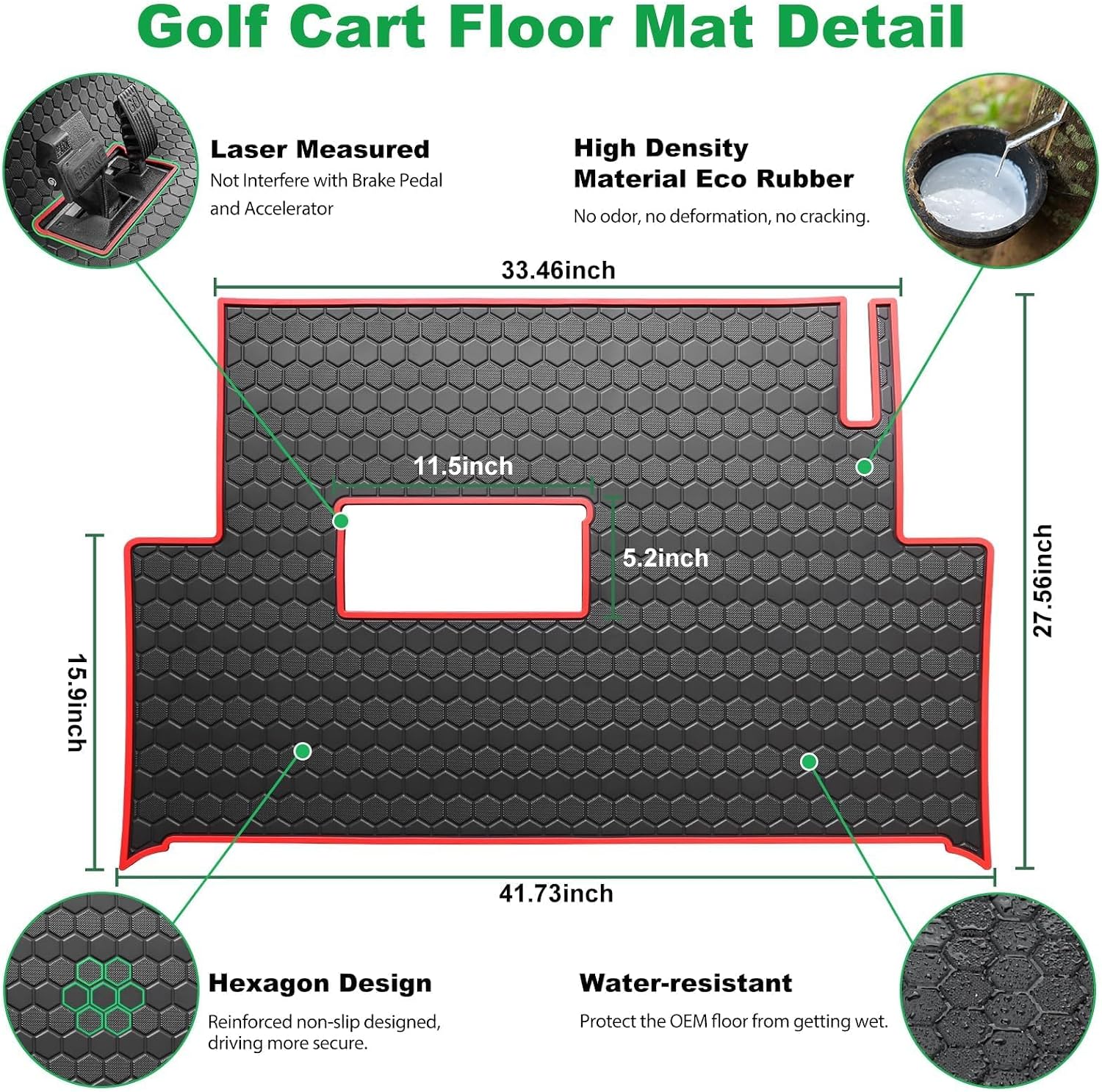 Club Car Precedent Floor Mat, Full Coverage Golf Cart Floor Mat Replacement for Precedent (2004-2023)/Onward & Tempo (2017-2023)/Villager & V4L (2019-2023)-Red Trim